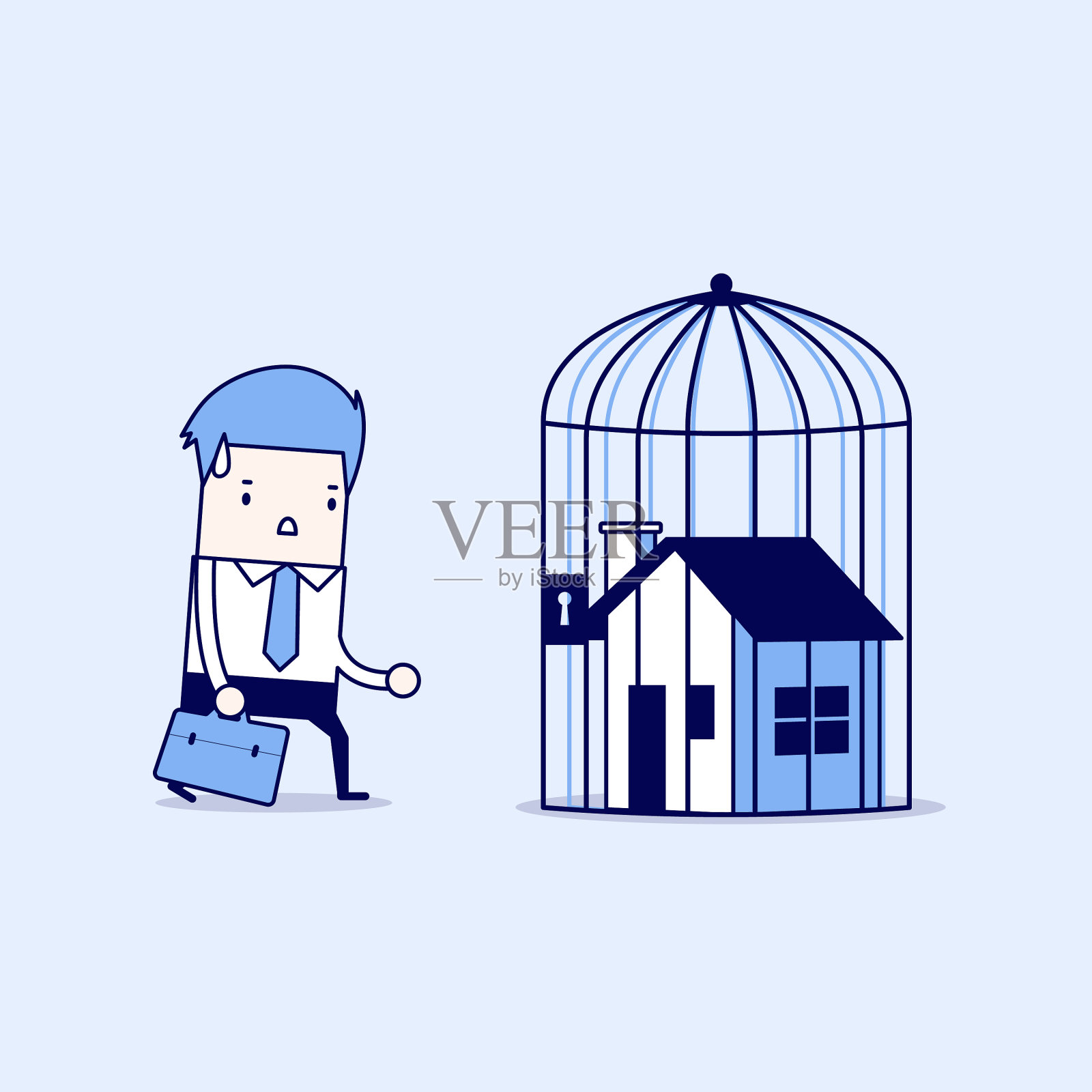商人在笼子里锁着房子插画图片素材