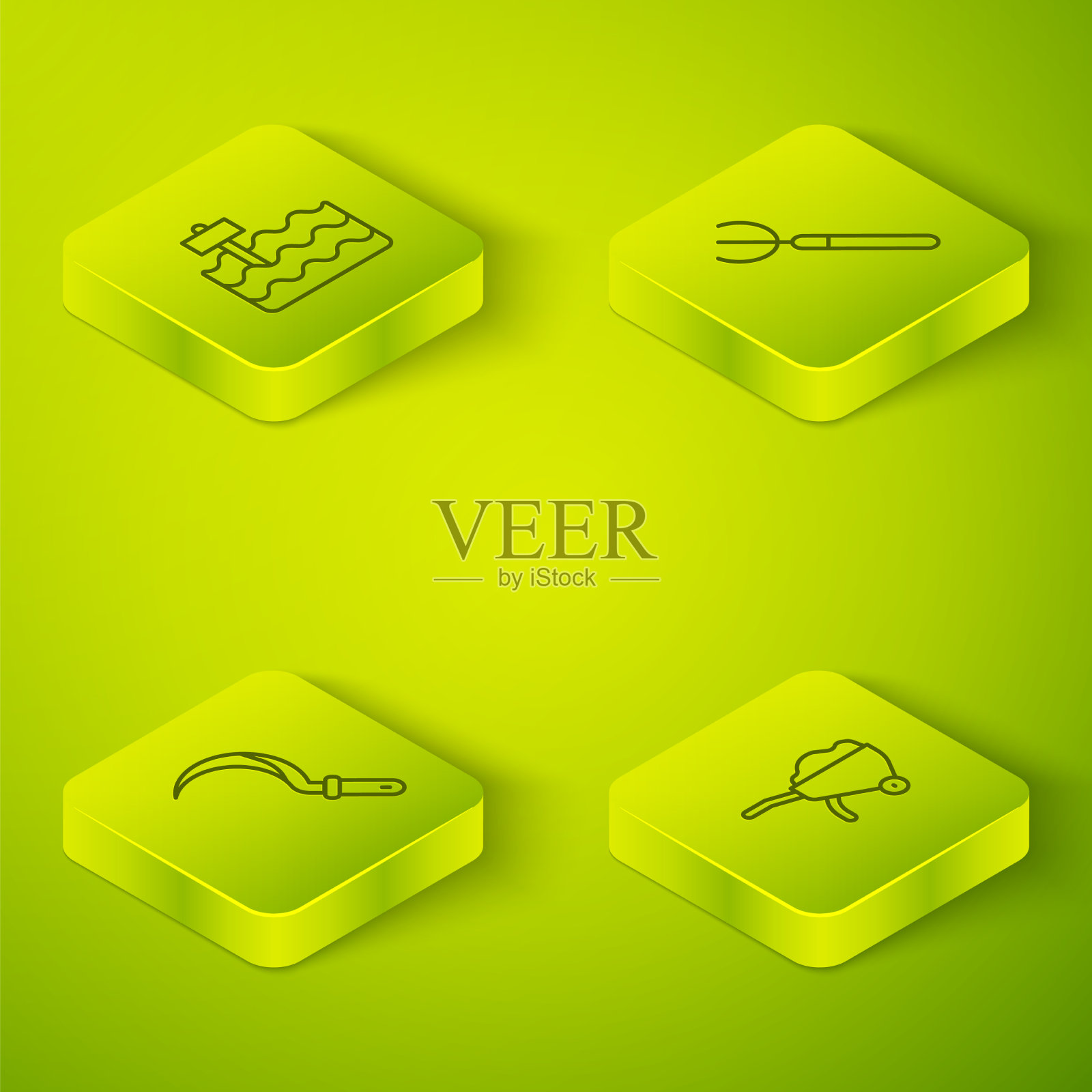 设置等距线花园干草叉镰刀图标素材