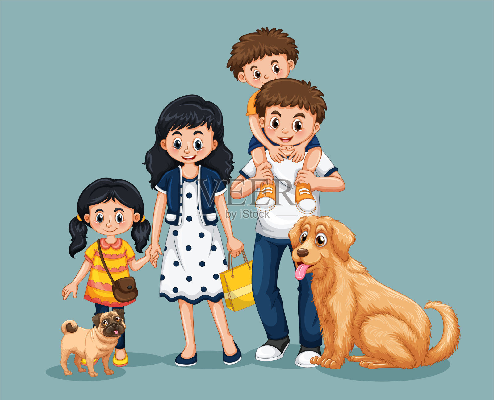 快乐的家庭成员卡通人物插画图片素材