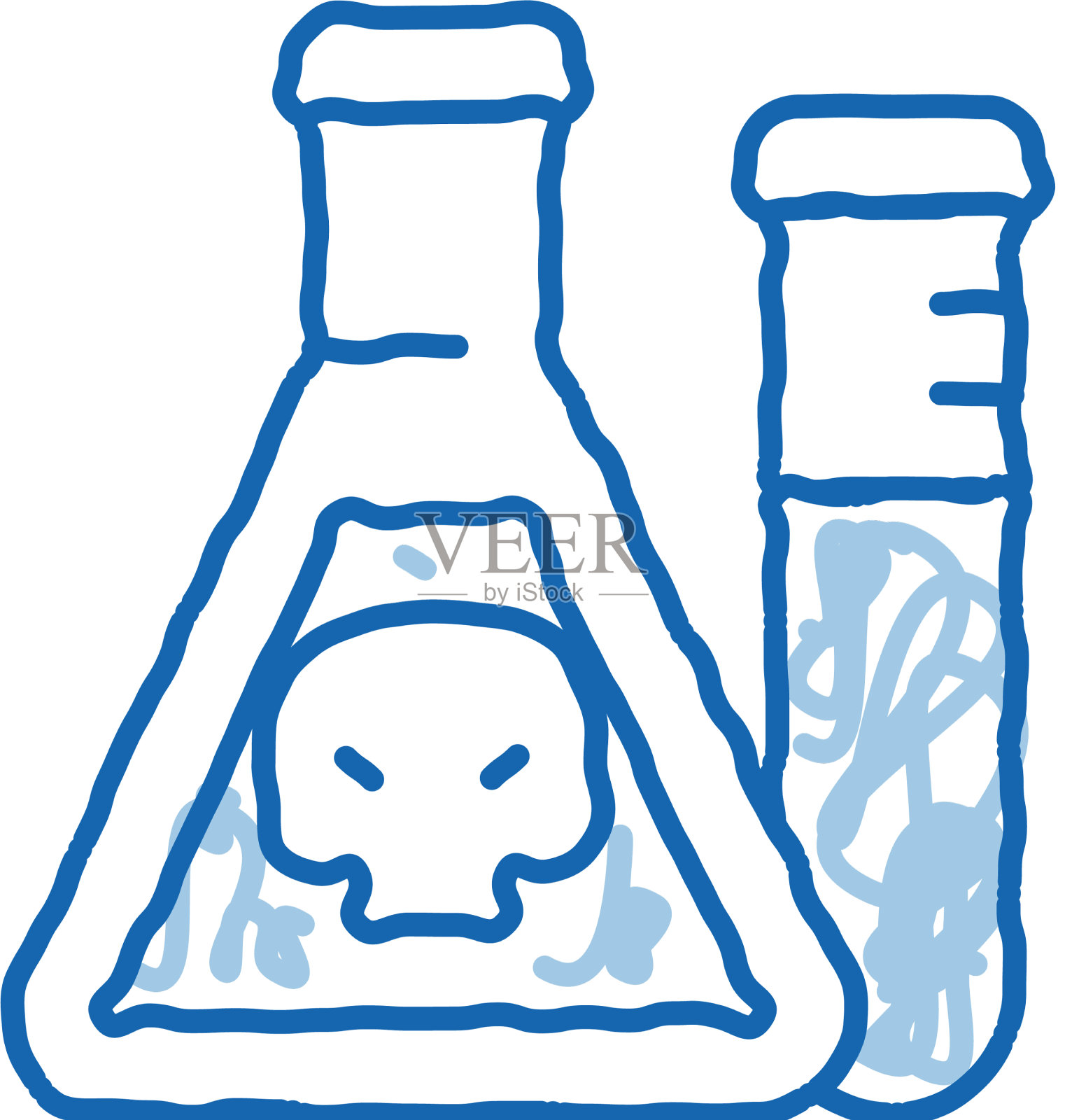 烧瓶与化学液体涂鸦图标手绘设计元素图片