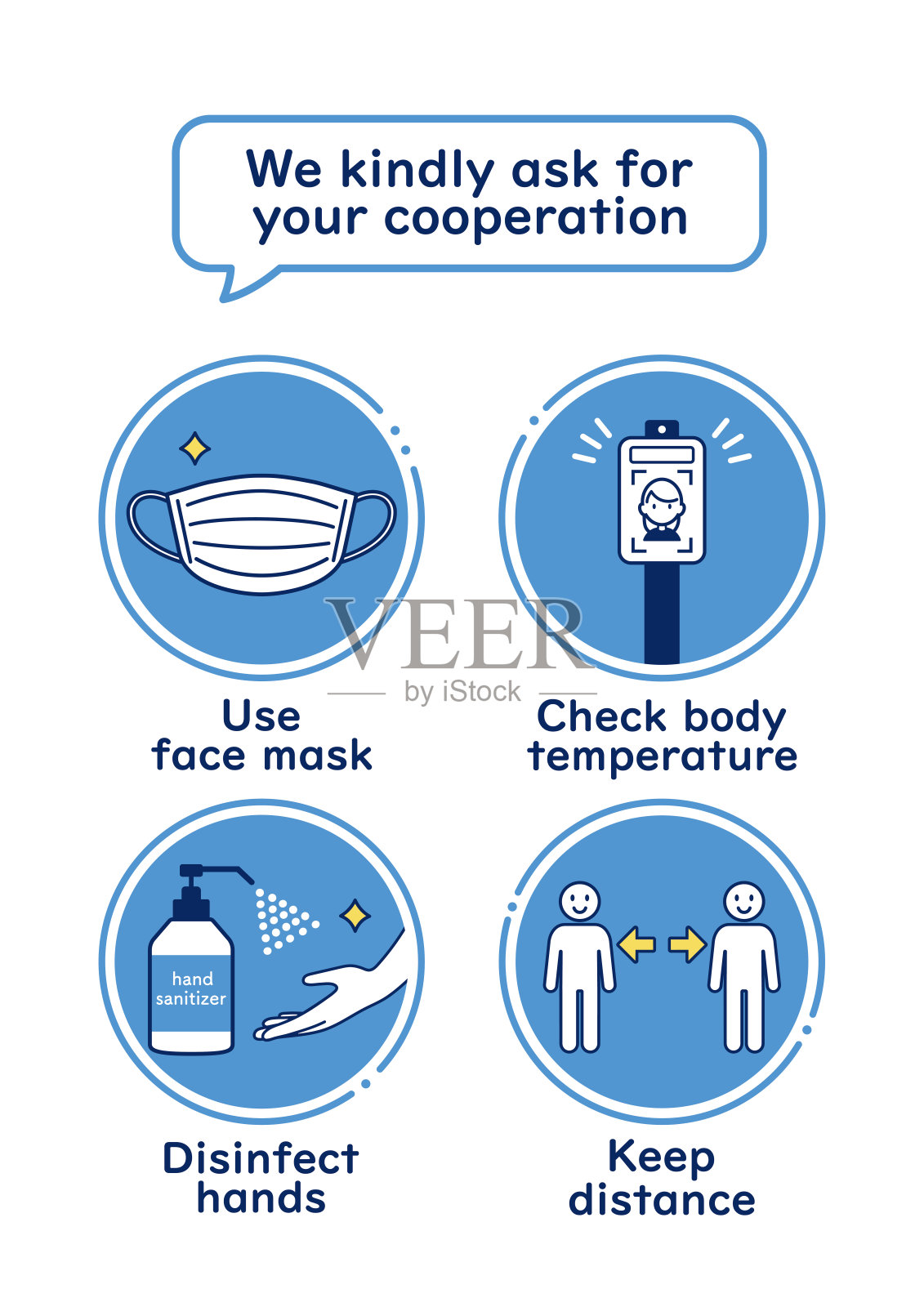 呼吁在预防感染措施方面合作的海报。插画图片素材