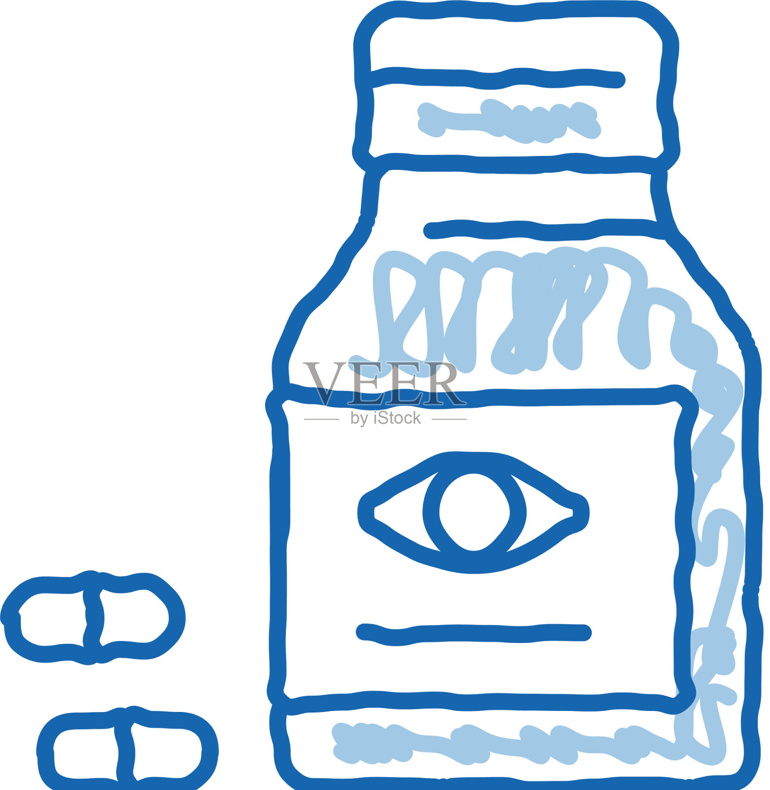 瓶子与药丸的眼睛涂鸦图标手绘插画图片素材