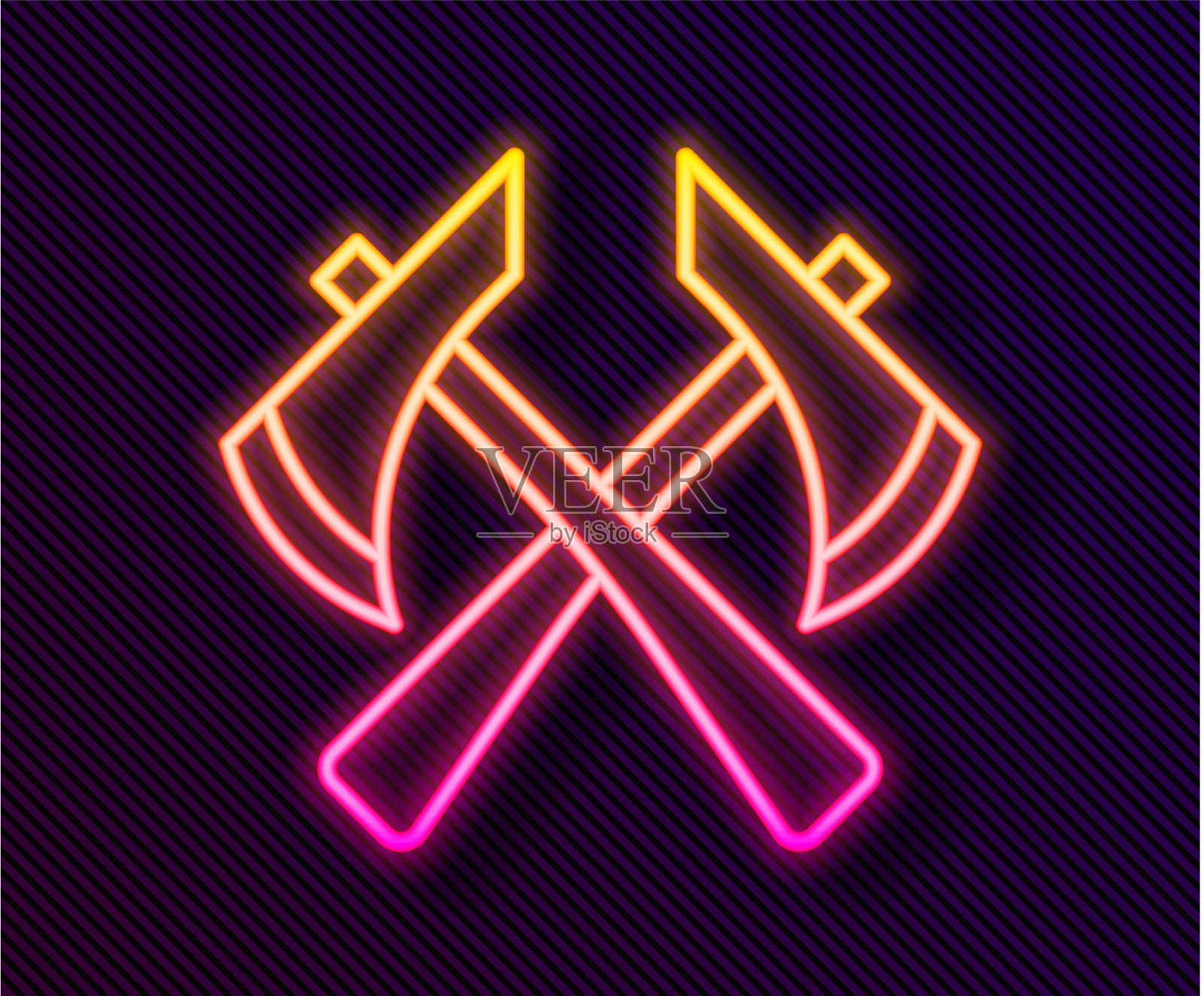 发光的霓虹灯线消防斧图标隔离插画图片素材