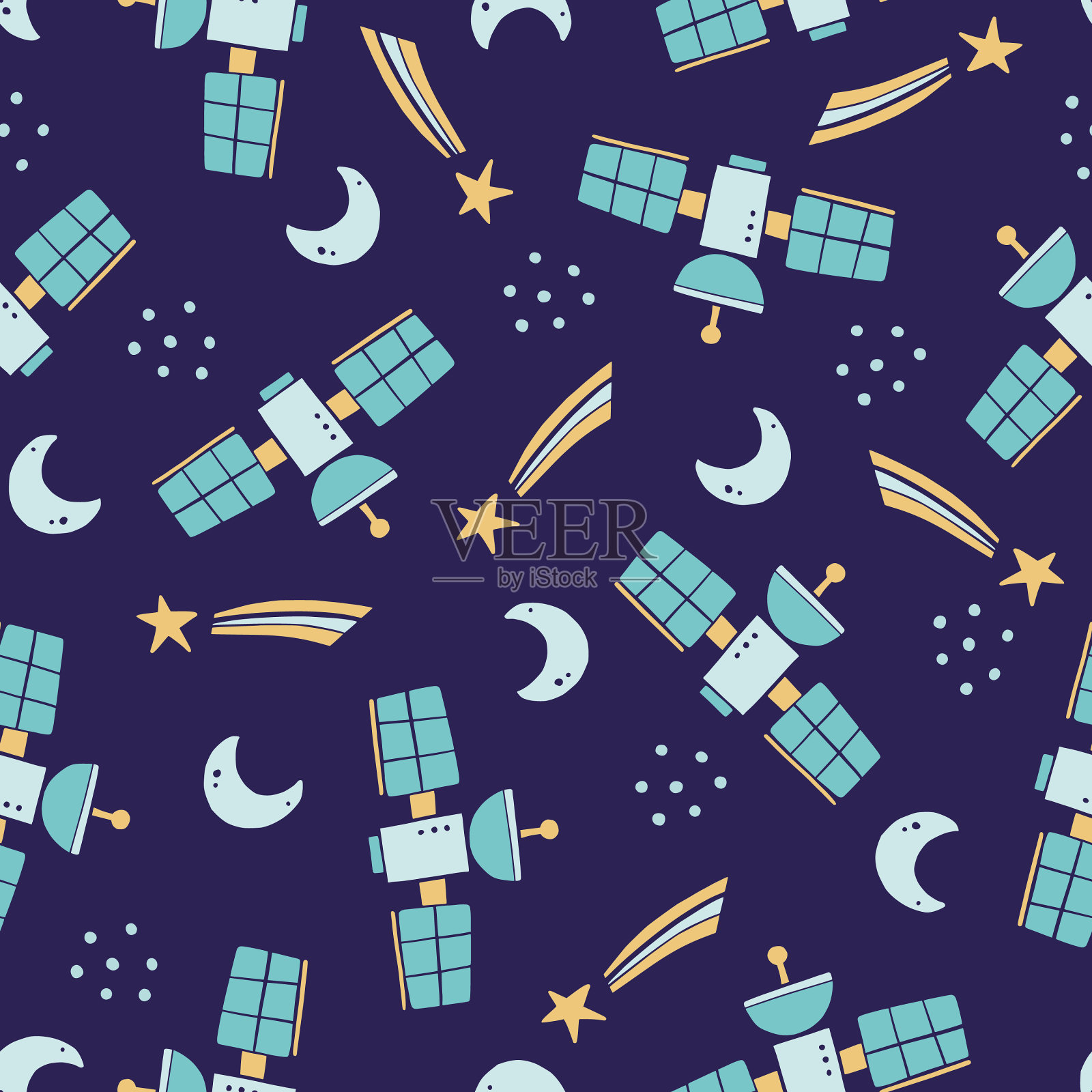 可爱幼稚的无缝图案空间插画图片素材