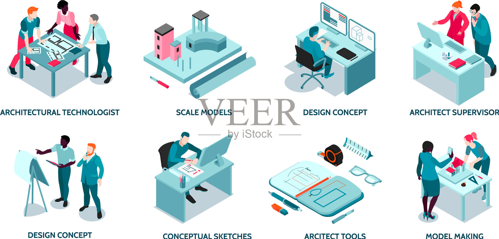 建筑师等距概念构成插画图片素材