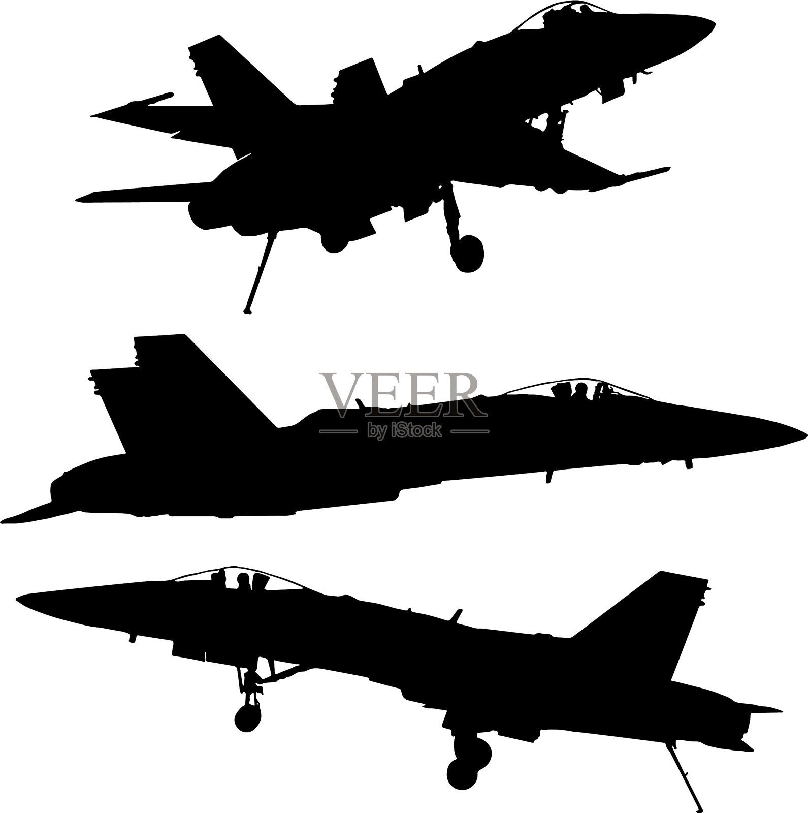 军用飞机轮廓插画图片素材
