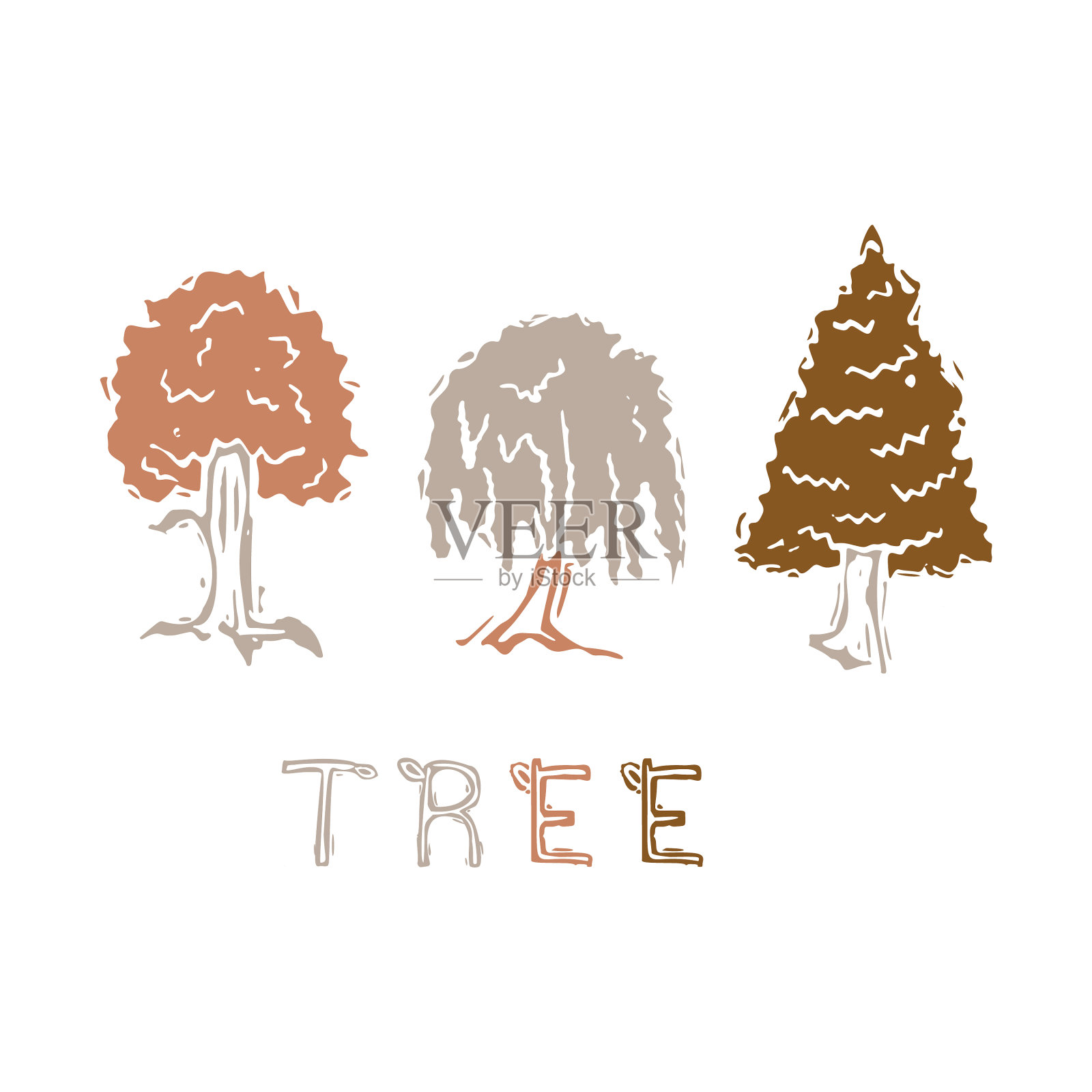 天真的雕刻树版画图案图标可爱插画图片素材