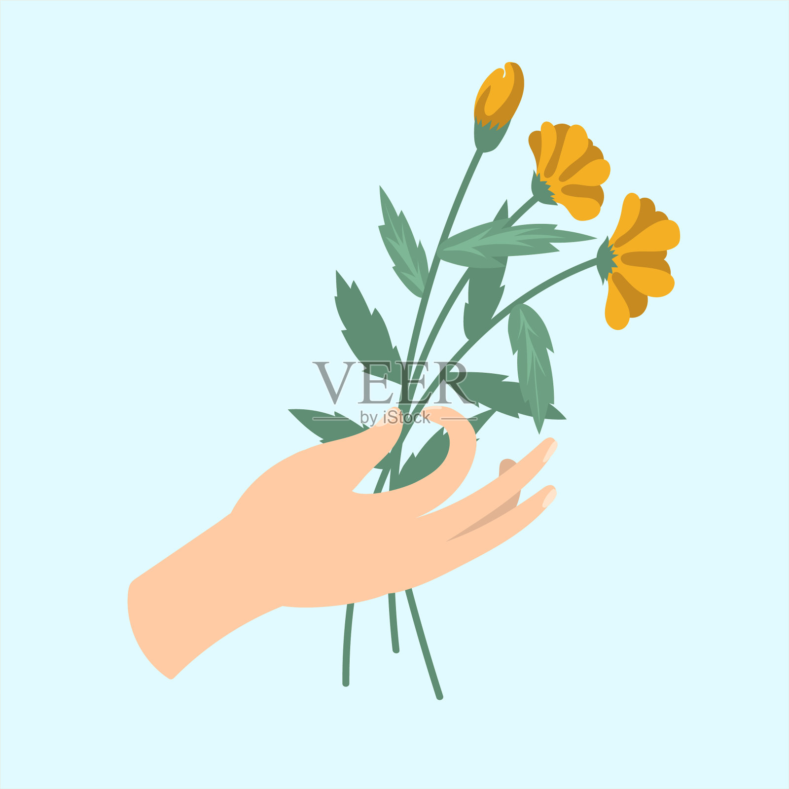 卡通女性手拿鲜花插图插画图片素材