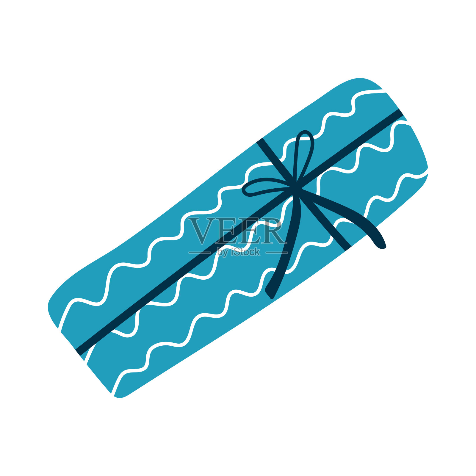 矢量插图蓝色礼品盒卡通平面风格。手画盒子与弓插画图片素材