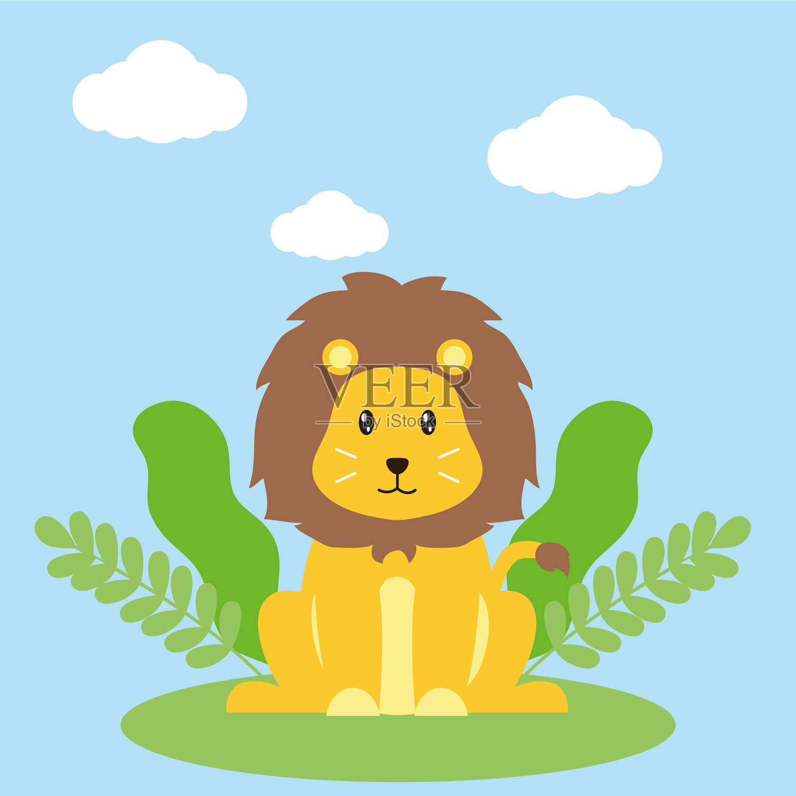 狮子用树叶插画图片素材