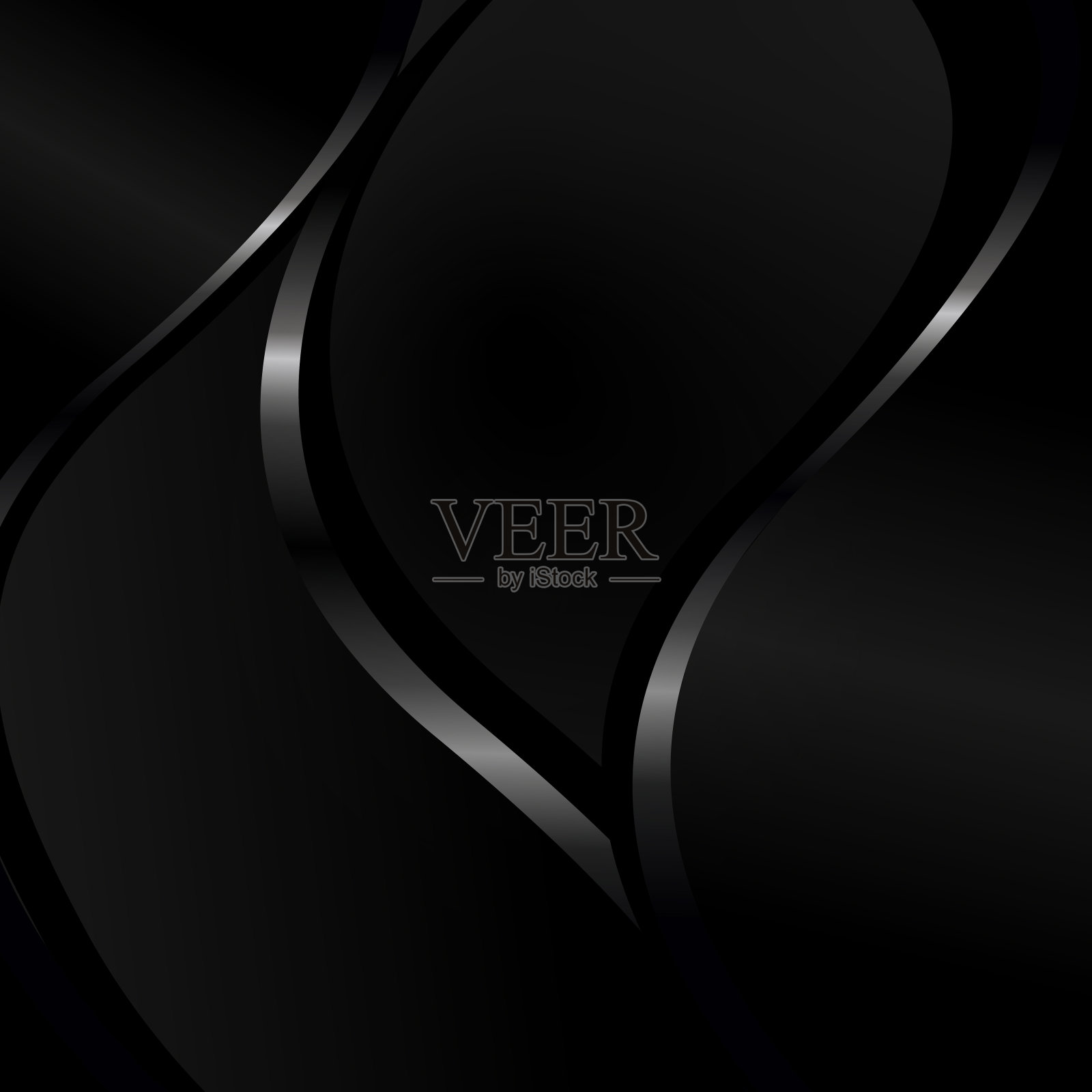 抽象的黑色纹理全景背景与平滑的银色线条插画图片素材