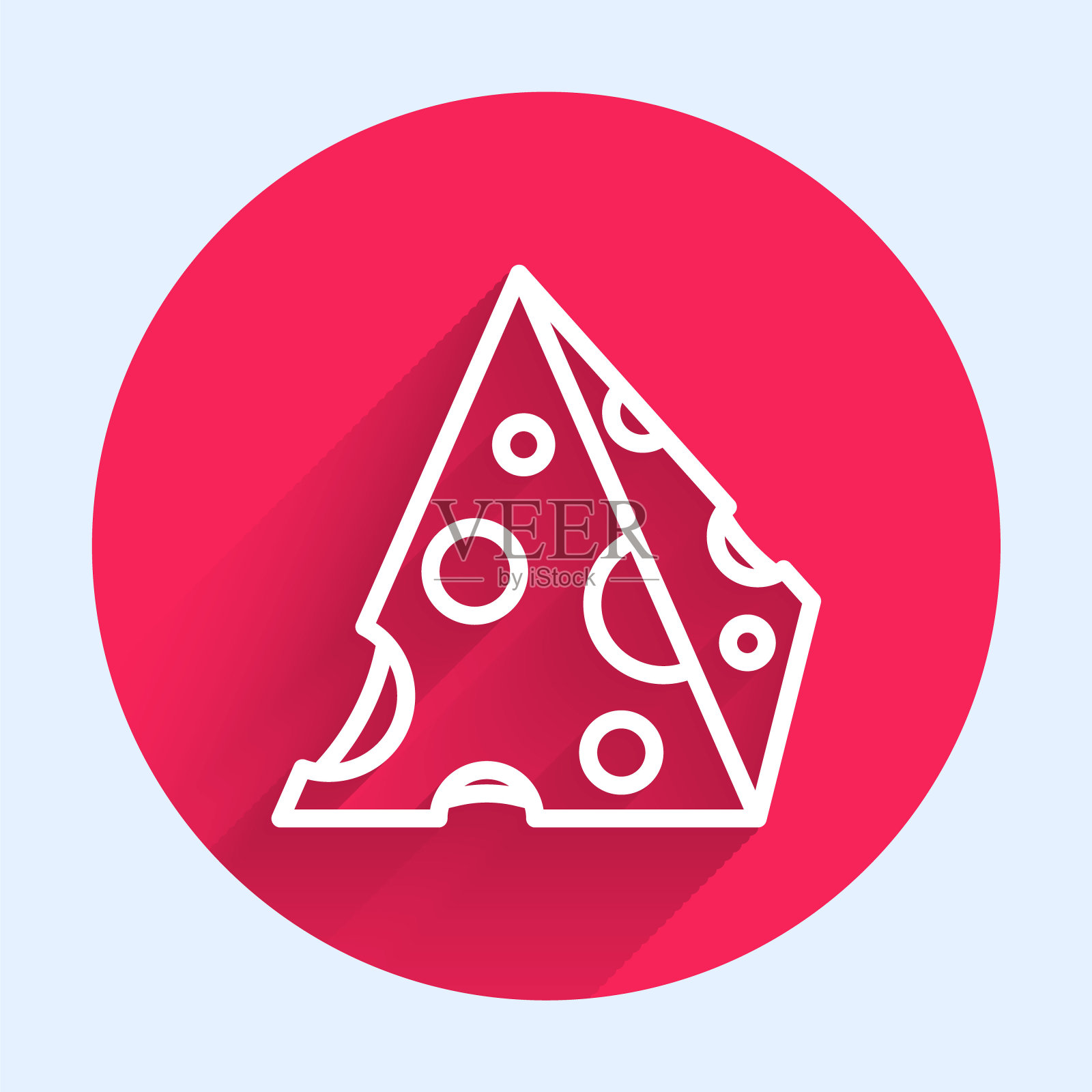 白线奶酪图标孤立与长阴影背景。红色圆圈按钮。向量插画图片素材