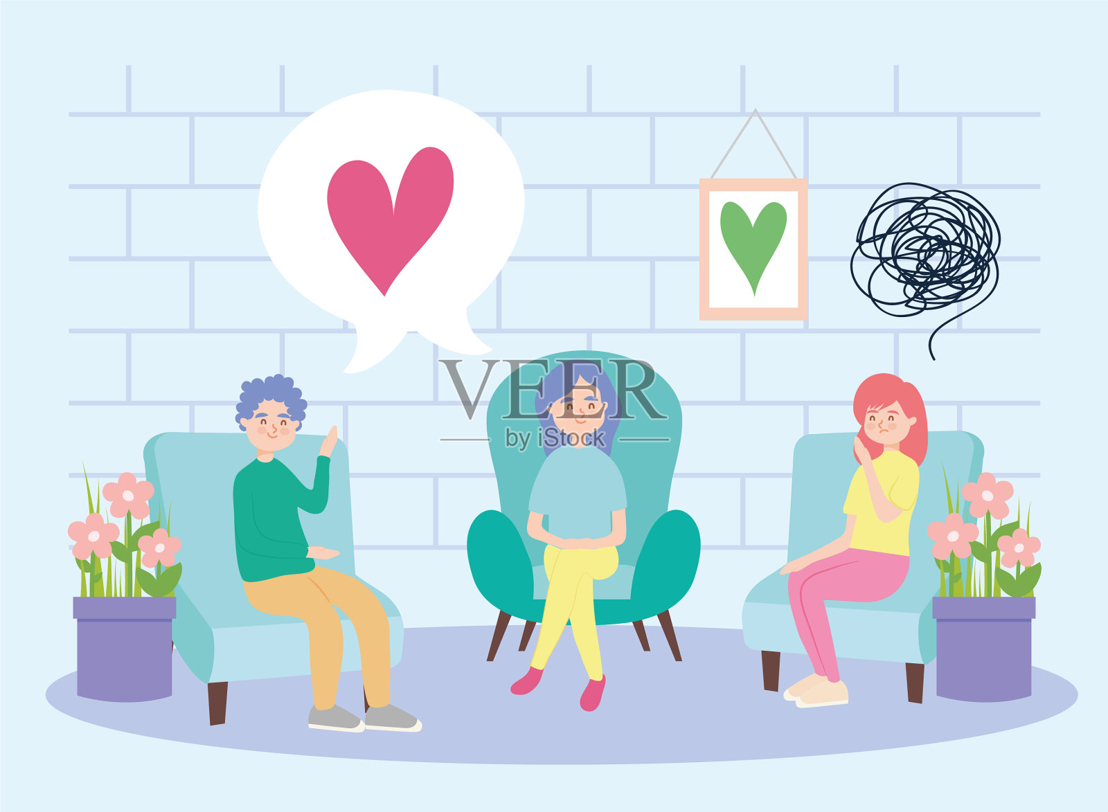 坐在椅子上的人有心脏病和抑郁症插画图片素材