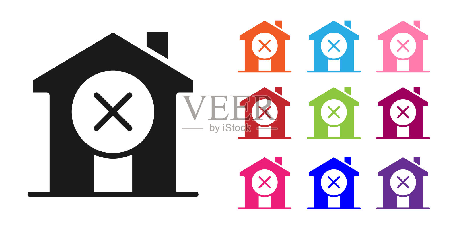 黑色没有房子图标孤立在白色背景上。房地产中介或村镇精英阶层。设置图标丰富多彩。向量图标素材