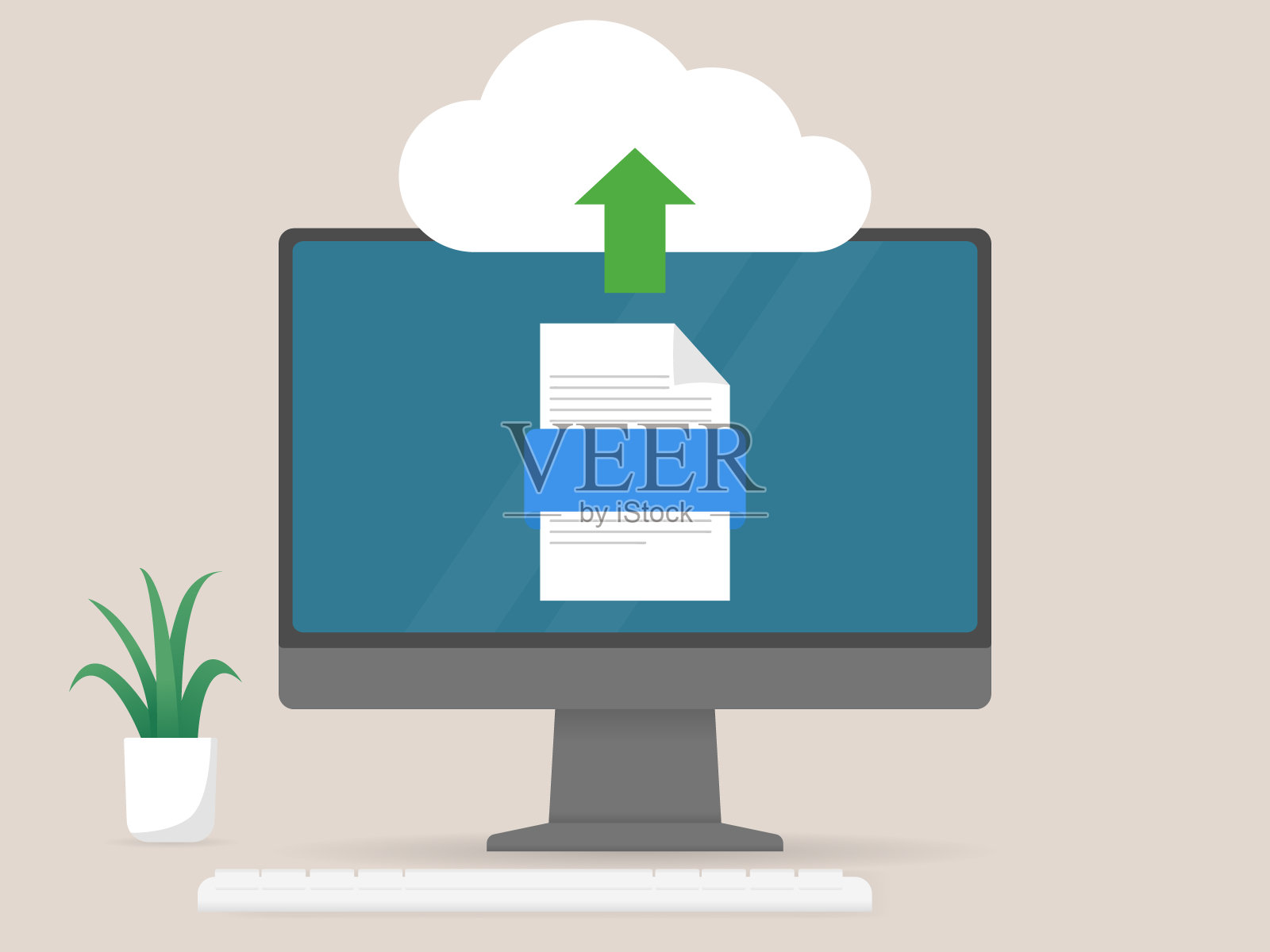 计算机上传文件数据和信息的云网络存储技术插画图片素材