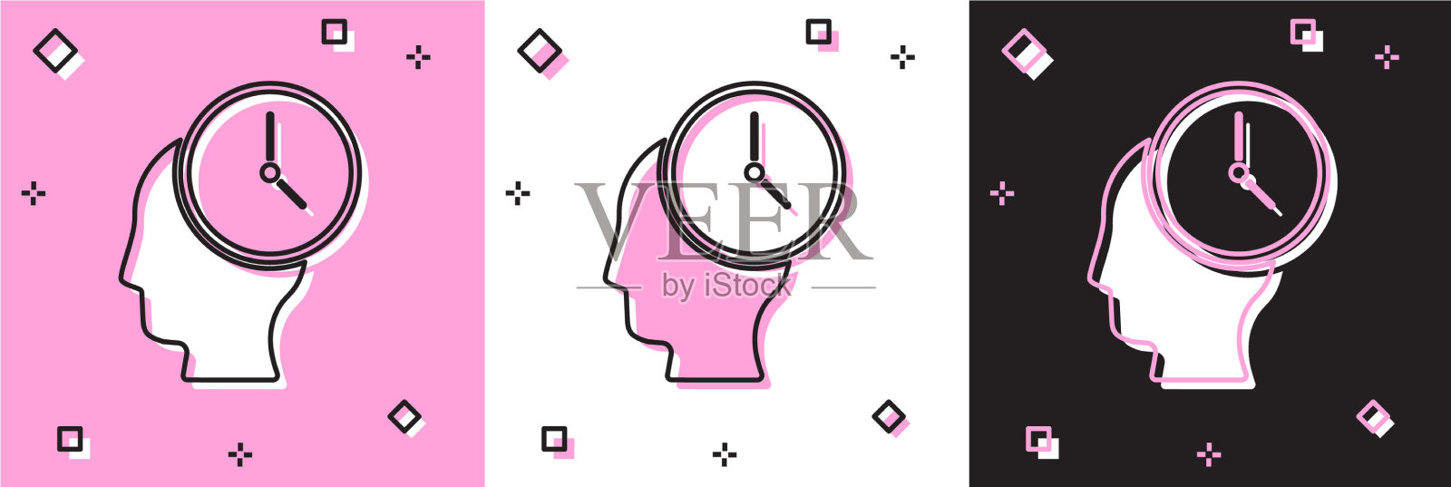 设置时间管理图标孤立在粉红色和插画图片素材