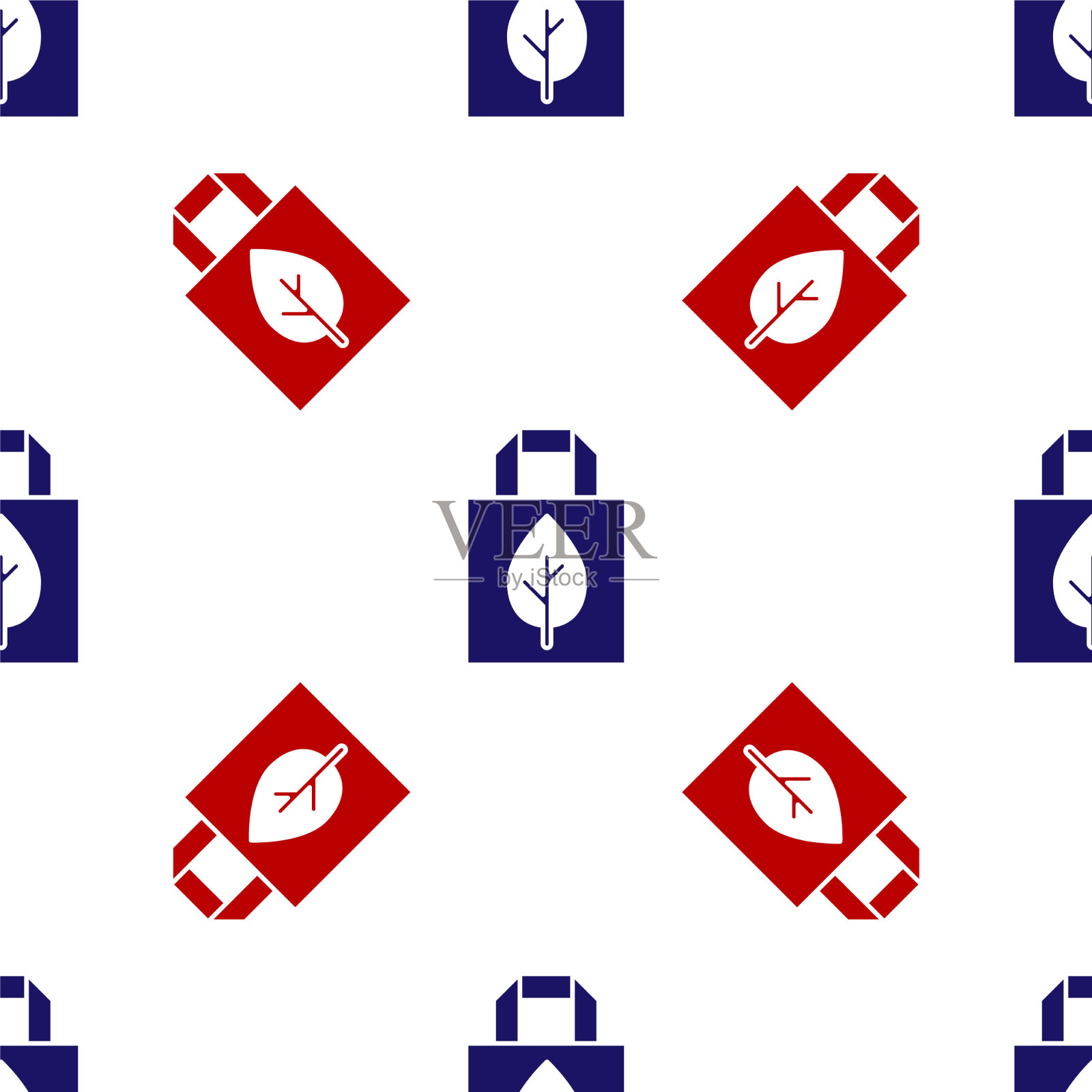 蓝色和红色的纸购物袋与回收图标插画图片素材