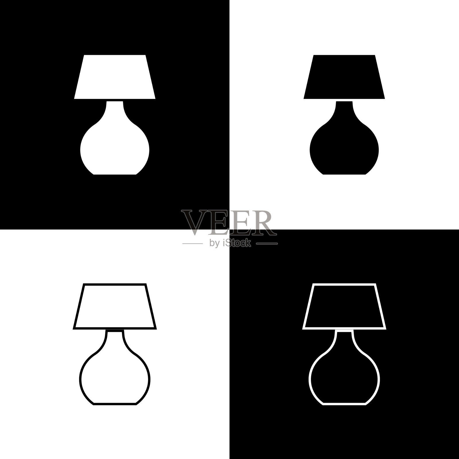设置台灯图标隔离在黑白上插画图片素材
