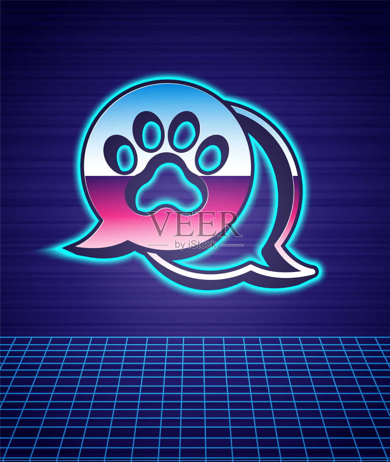 复古风格的爪印图标孤立的未来插画图片素材