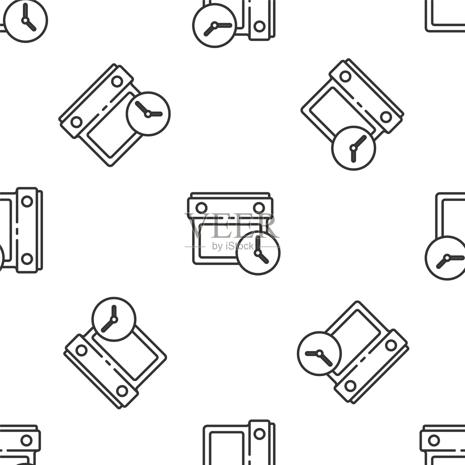 灰色线日历和时钟图标隔离插画图片素材