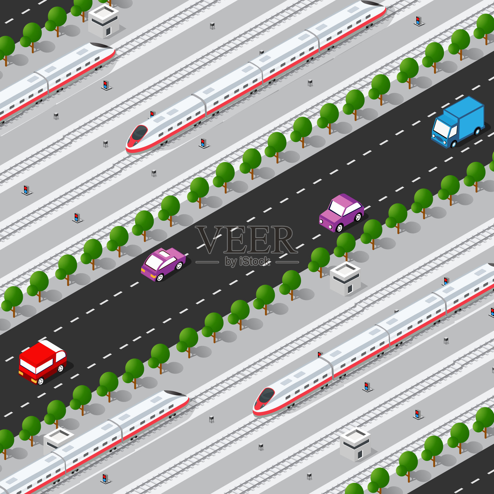 现代高速列车。矢量平面三维等距插图插画图片素材