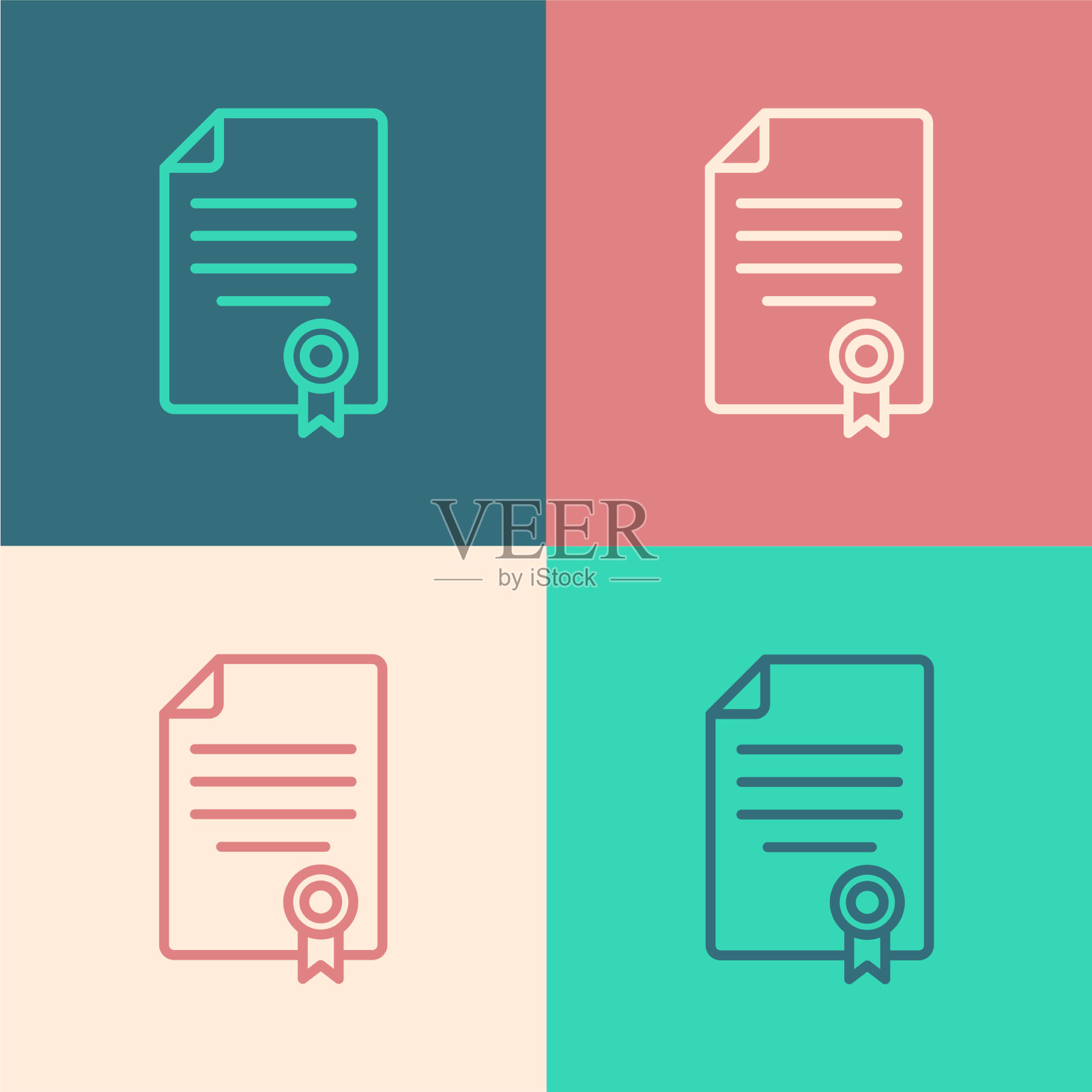 波普艺术线的房子合同图标孤立的颜色插画图片素材