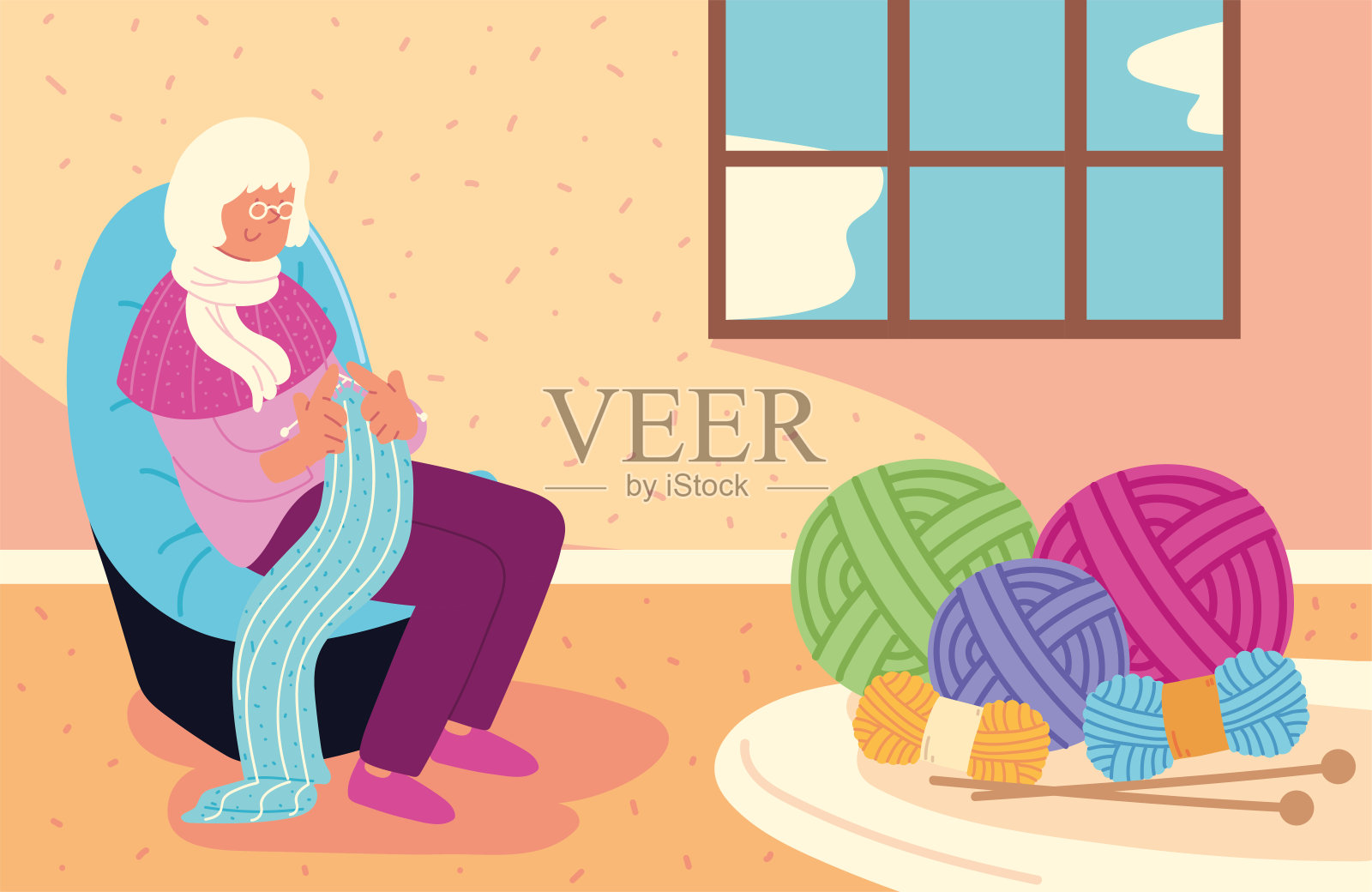 可爱的奶奶针织插画图片素材