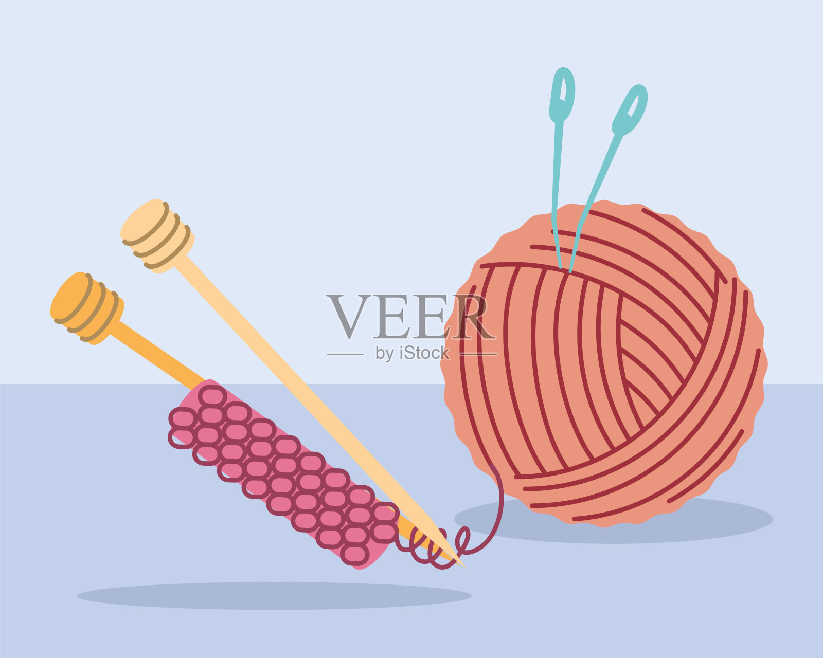 编织毛线球和针插画图片素材