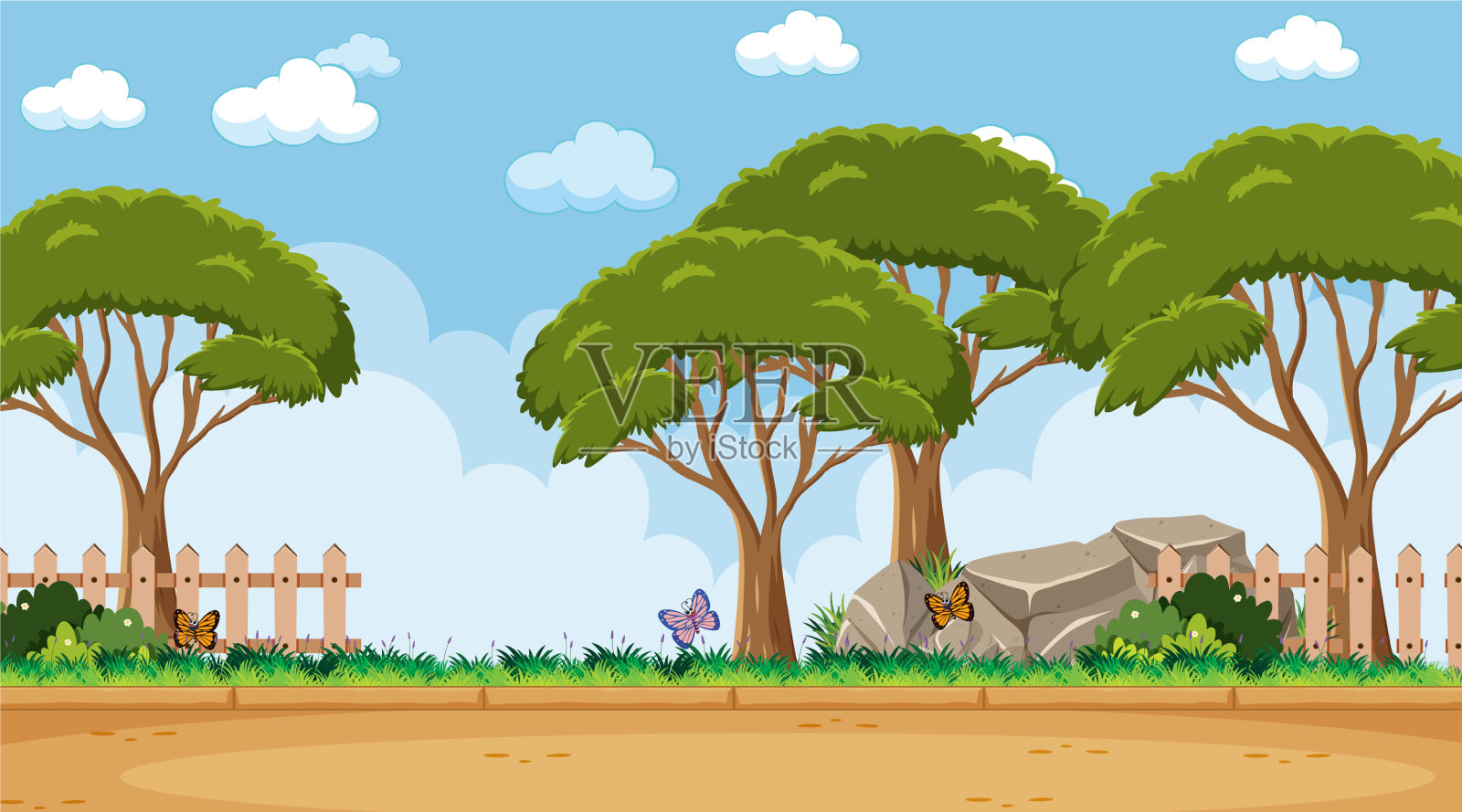 公园里的天空一片空白，到处都是树插画图片素材