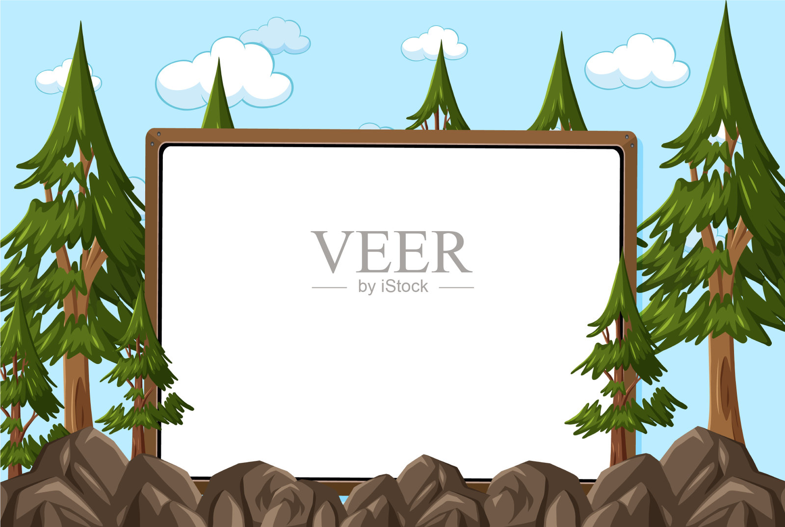 空板上的天空背景与许多松树插画图片素材