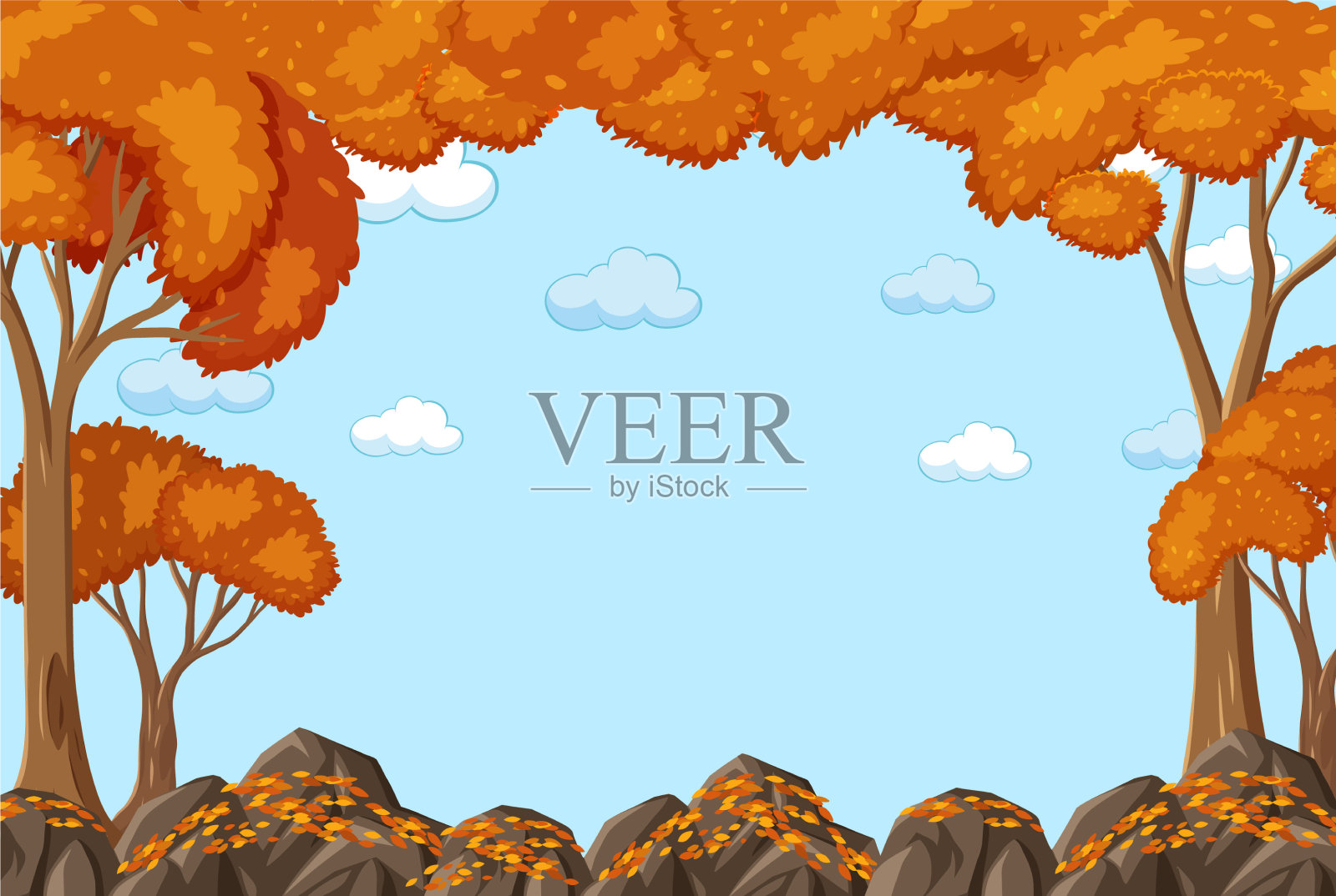 空旷的天空背景与许多树在秋天插画图片素材
