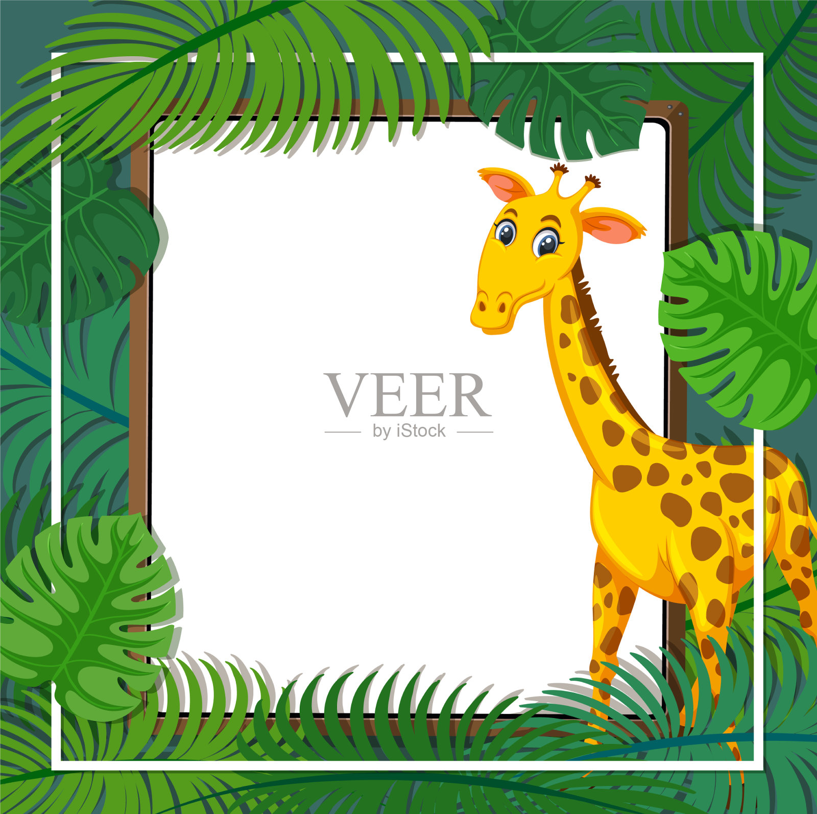 热带树叶横幅模板与长颈鹿插画图片素材