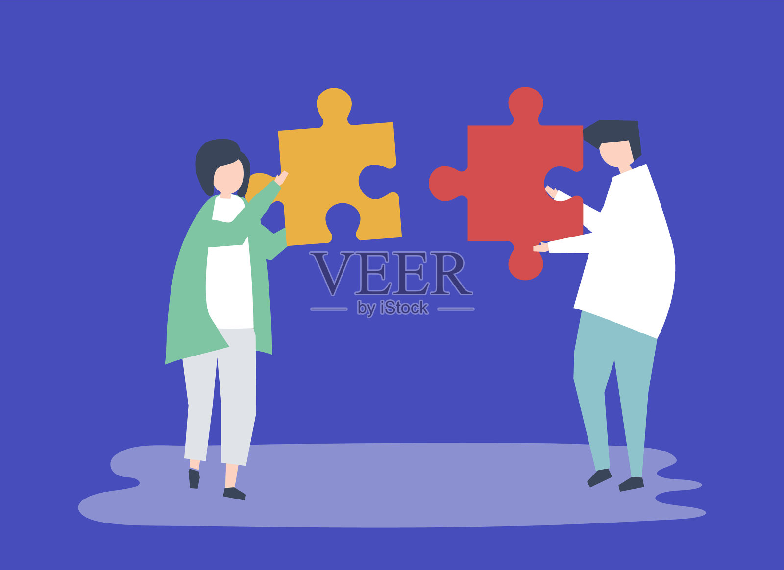 灵魂伴侣将拼图连接在一起插画图片素材