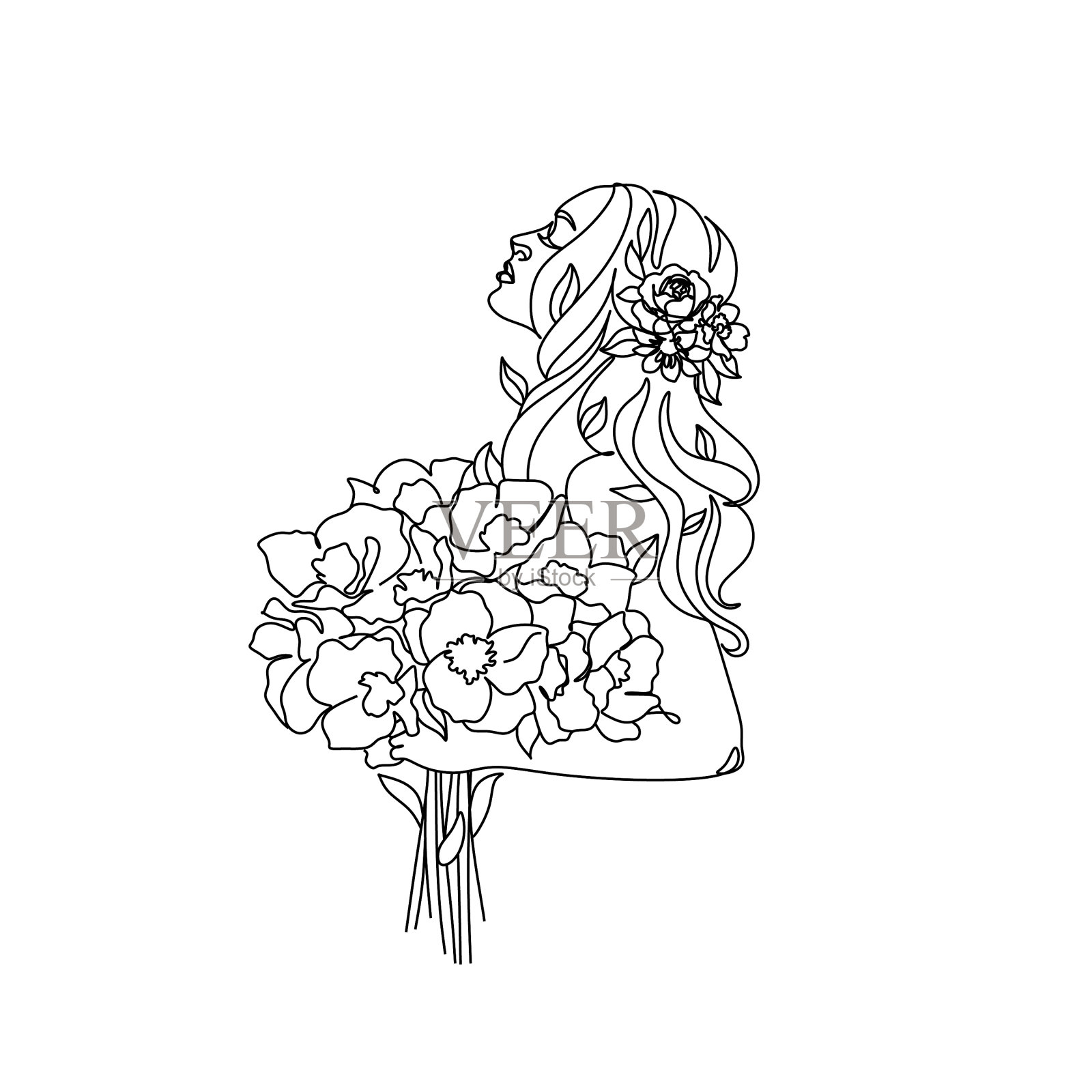 脸用花线画艺术女人的脸插画图片素材