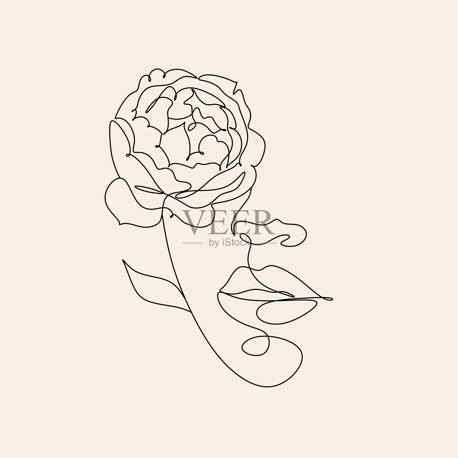 线条艺术女人用花头花线插画图片素材