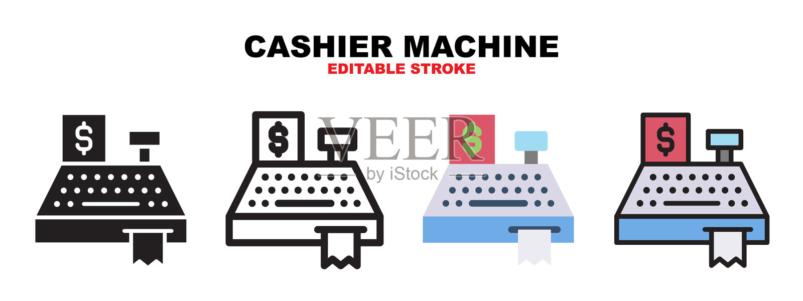 收银机图标设置不同的风格图标素材