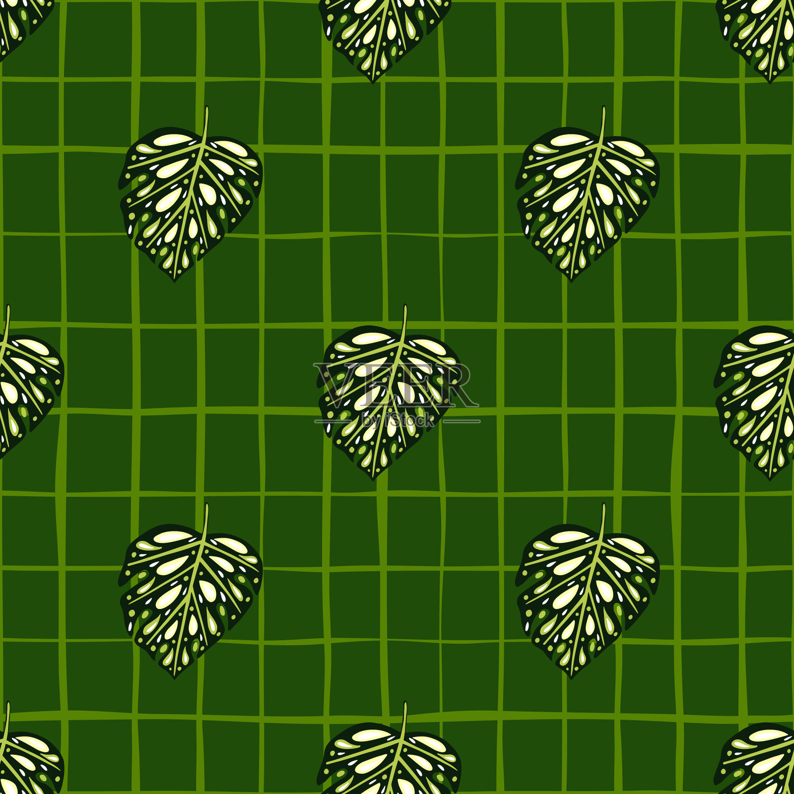 丛林无缝模式与涂鸦怪物插画图片素材