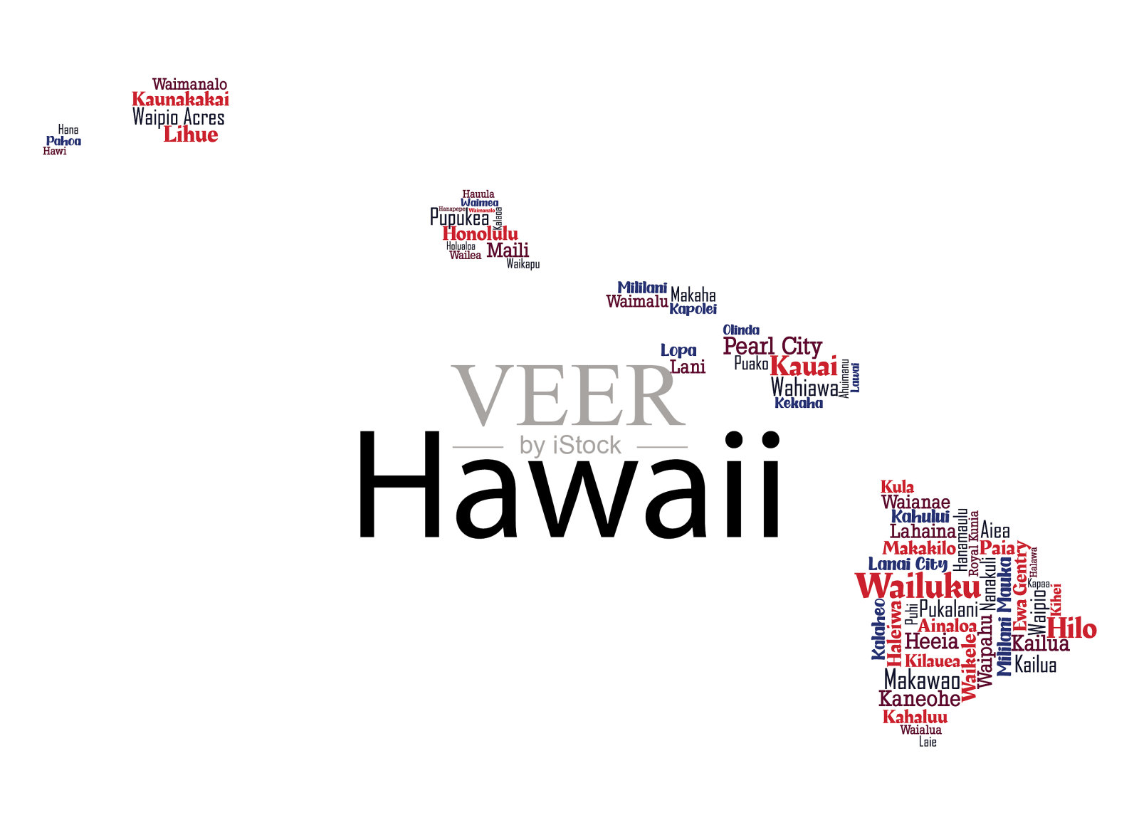 文字云艺术地图设计州夏威夷插画图片素材