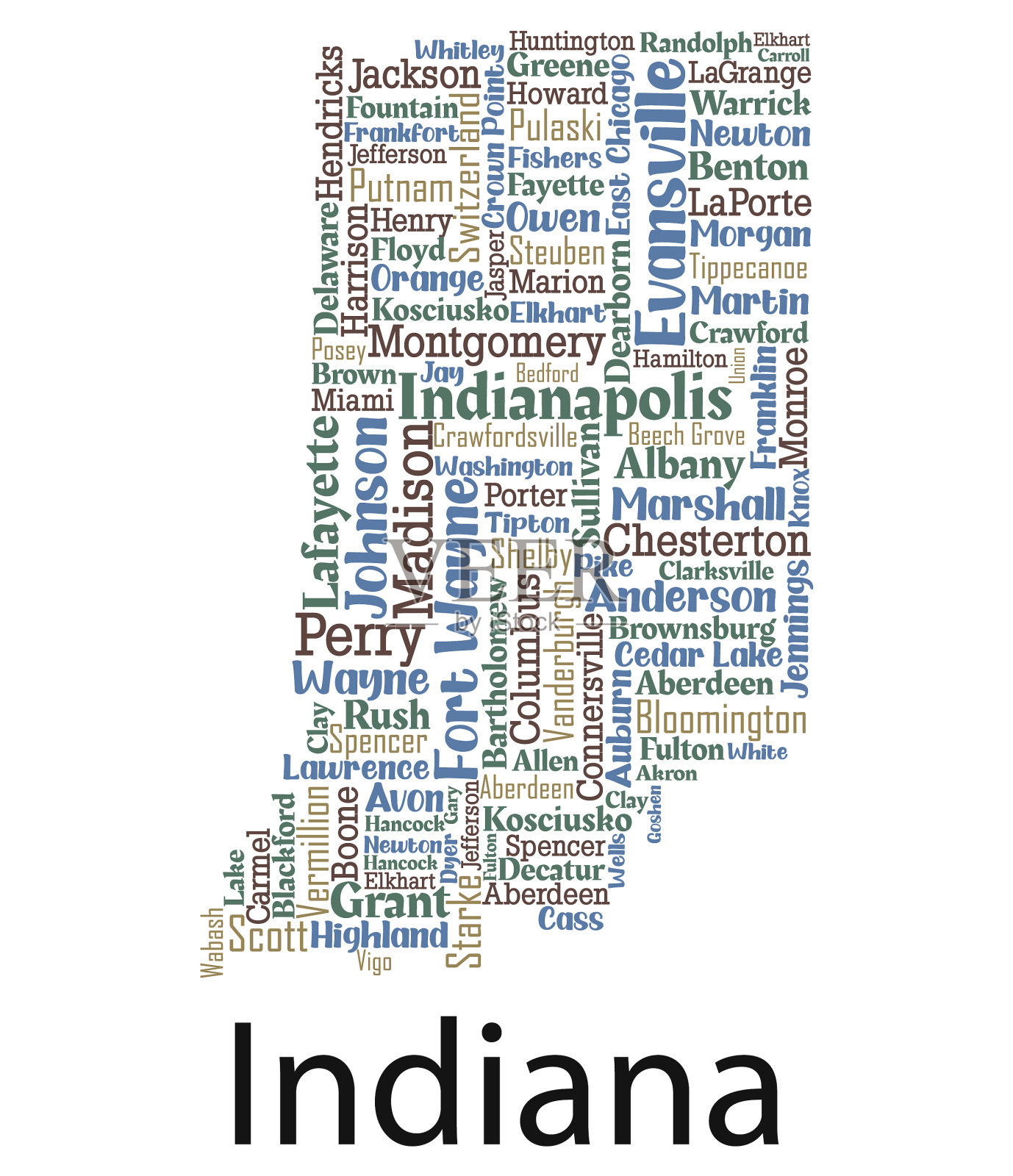 字云艺术地图设计州印第安纳插画图片素材