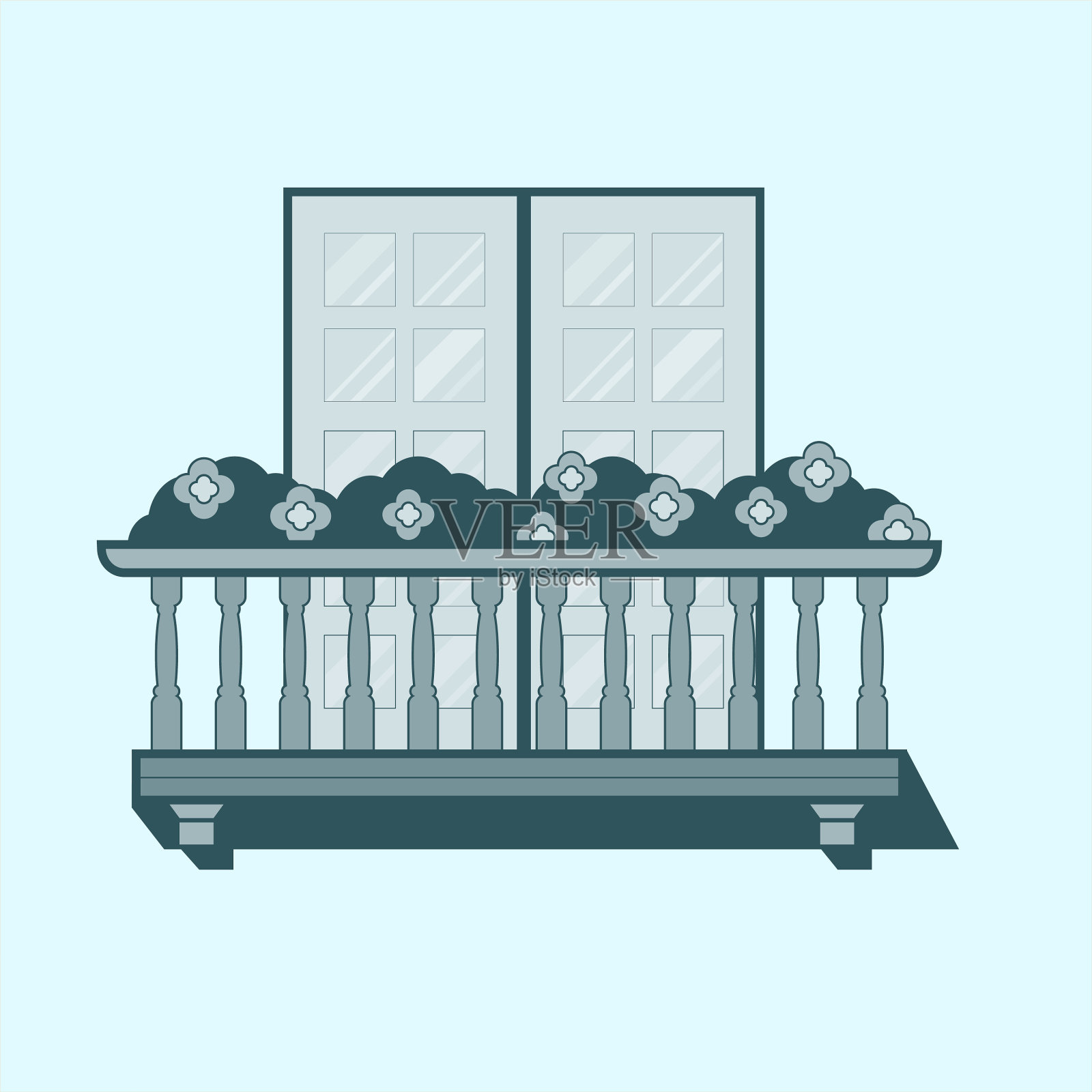 阳台建筑线型轮廓建筑插画图片素材