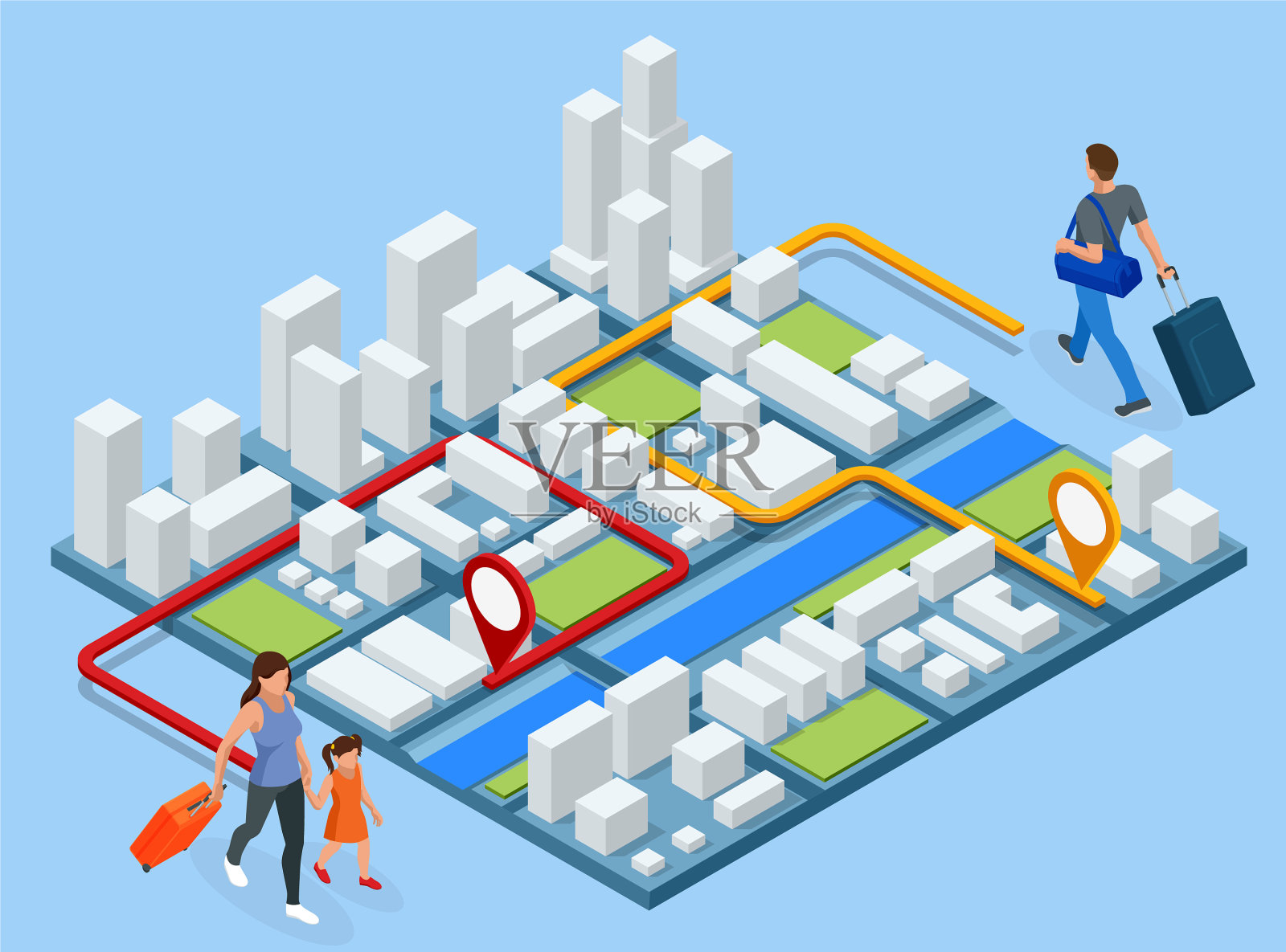 城市应用程序旅行背包客等距GPS插画图片素材
