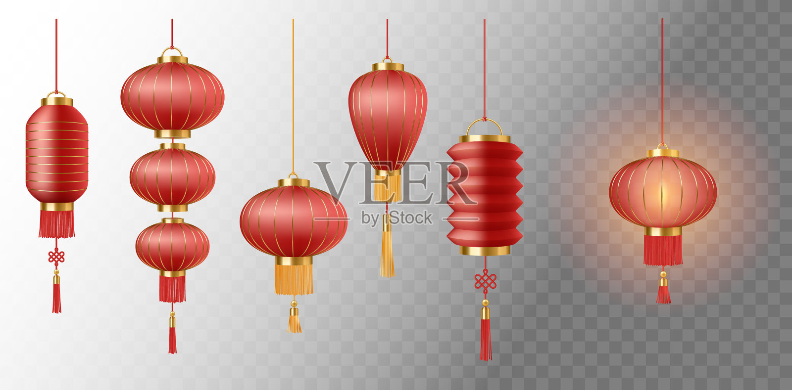 挂上中国纸灯笼象征东方设计元素图片