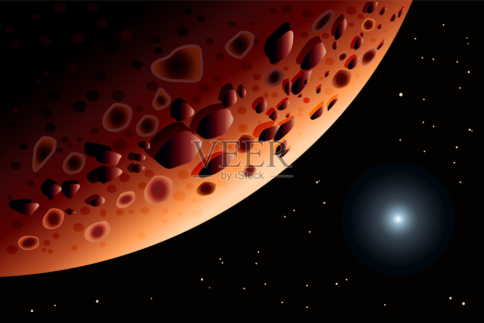 火星。太阳系行星。巨大的红色星球景观。抽象的科学背景。插画图片素材