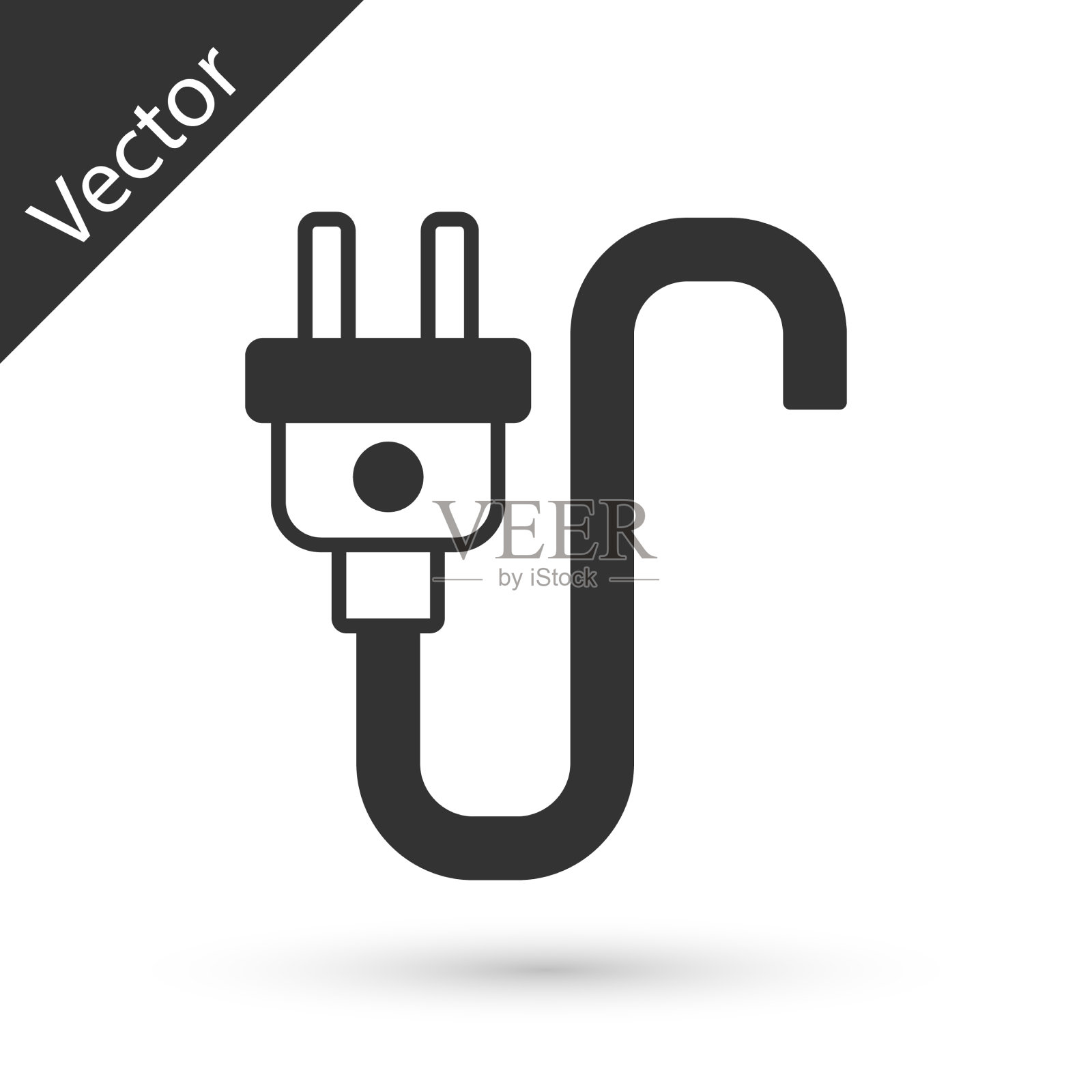 灰色电插头图标隔离在白色上插画图片素材