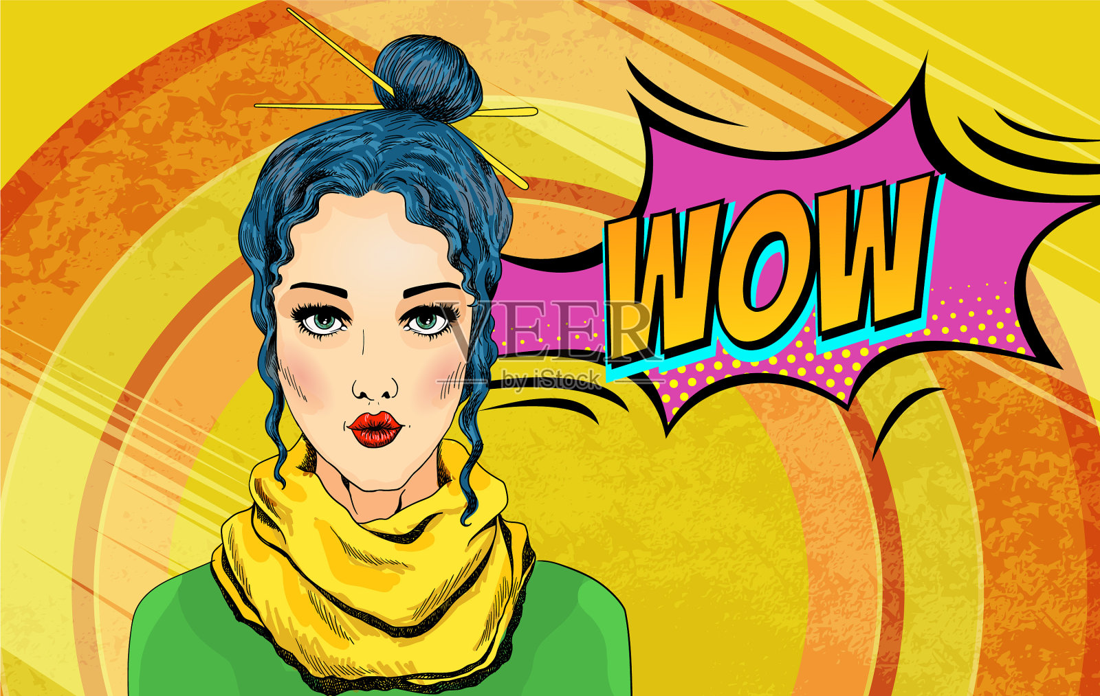波普艺术女孩惊讶女人的美丽插画图片素材