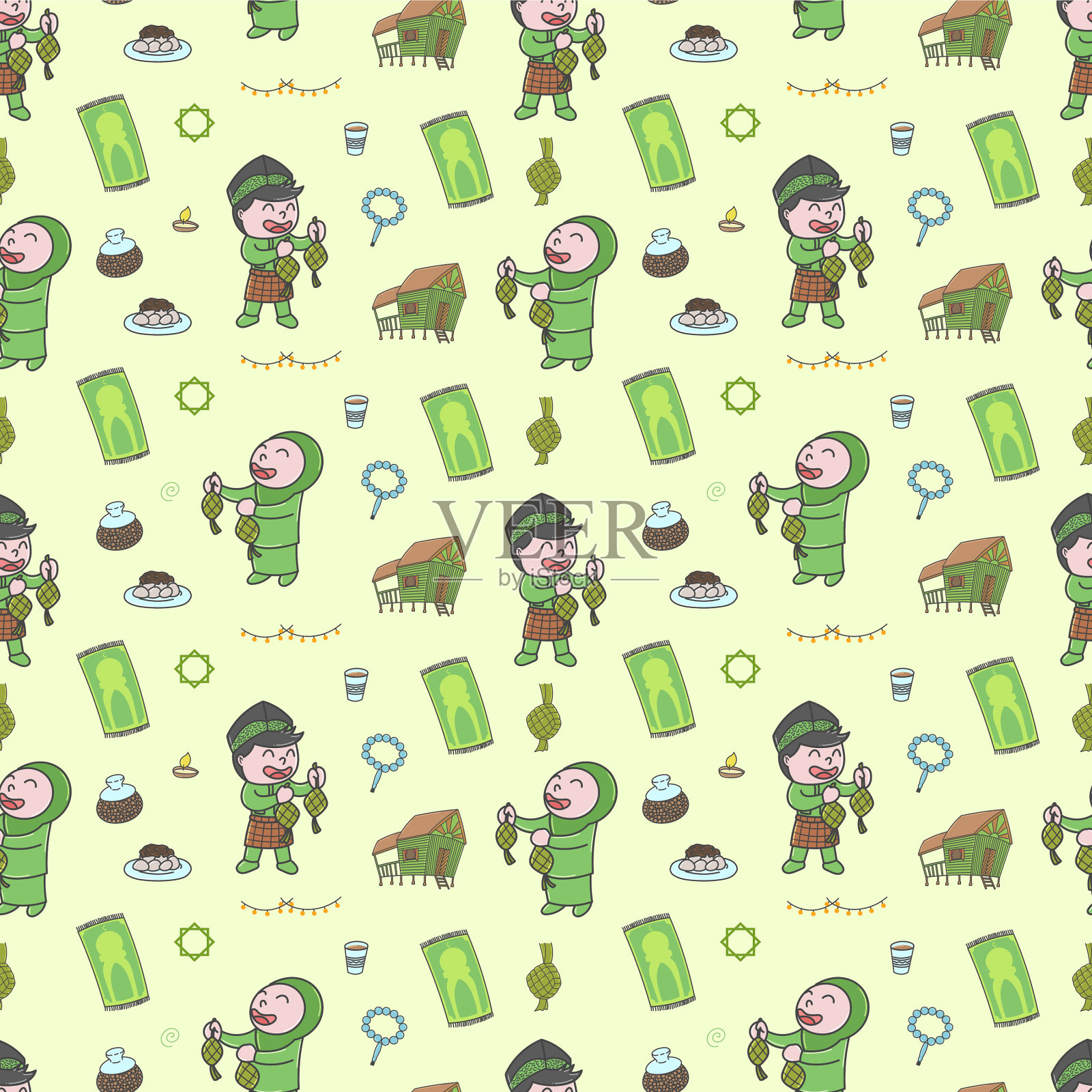 可爱快乐的男孩和女孩塞拉玛hari raya的意思插画图片素材