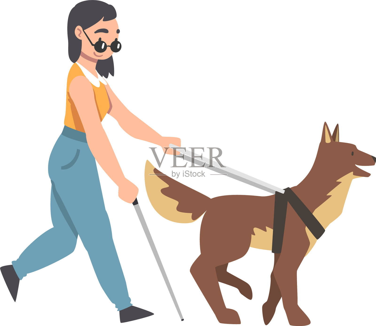 戴眼镜的盲女孩和导盲犬一起走设计元素图片