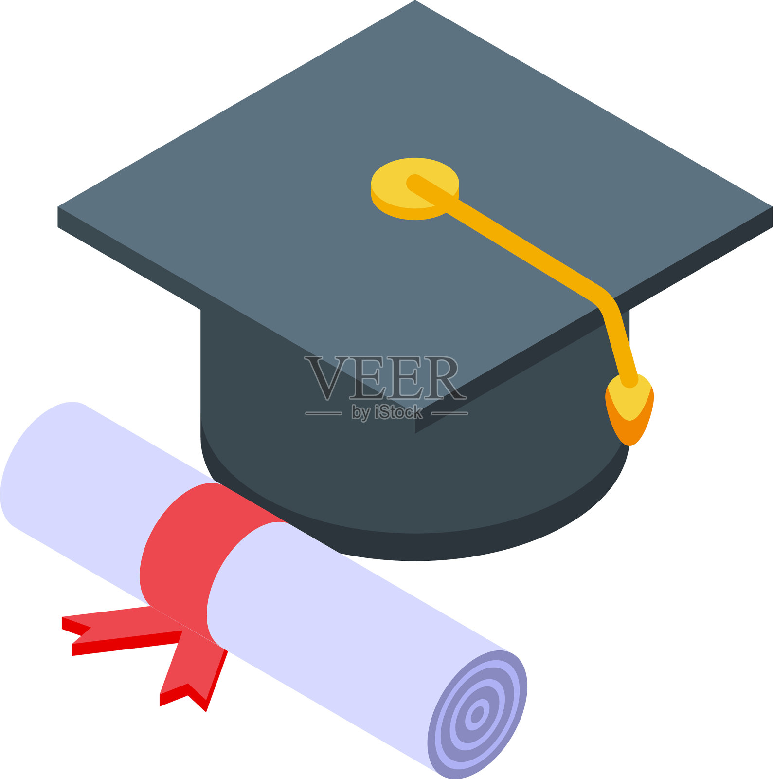 校园毕业帽子图标等距风格插画图片素材