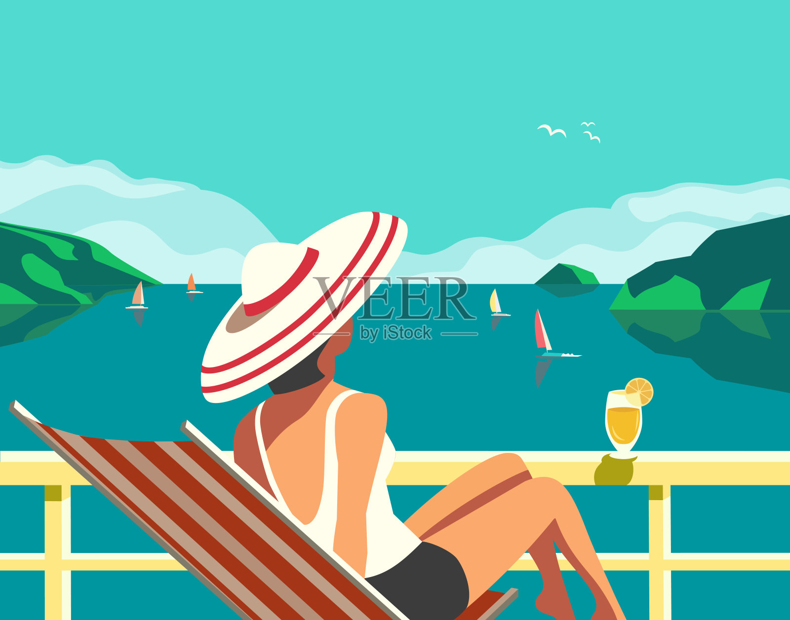 邮轮度假概念平色矢量海报插画图片素材