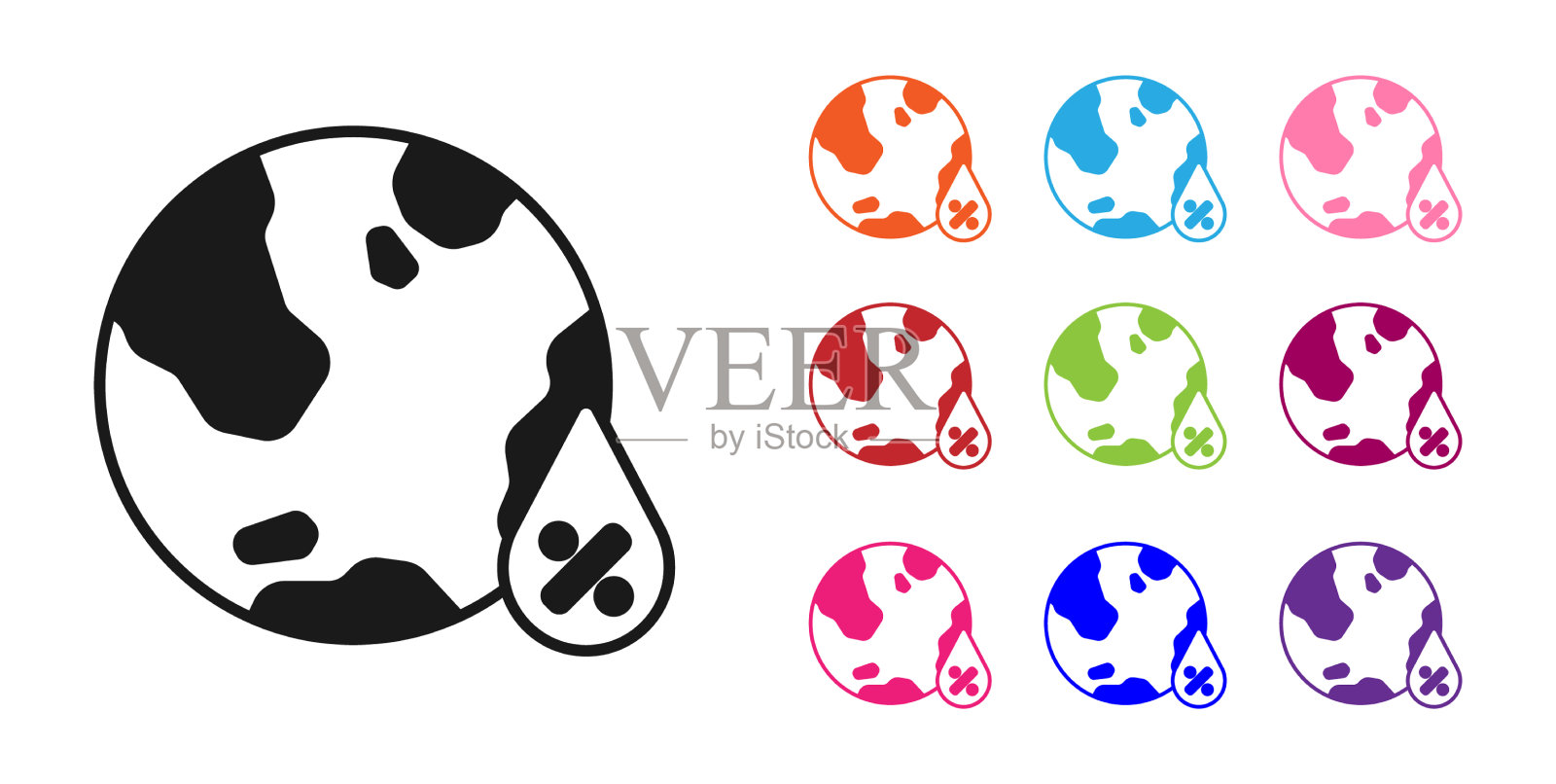 黑色的水滴百分比图标孤立的白色插画图片素材